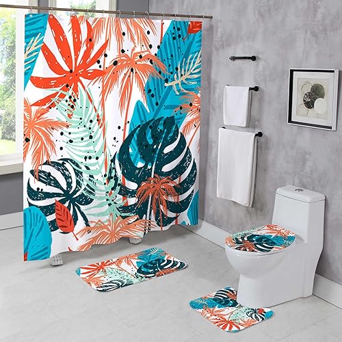 Vista 13 de Juego de 4 cortinas de ducha retro de los años 70 con moquetas modernas de flores amarillas, juego de baño para el hogar, baño, bañera, decoración