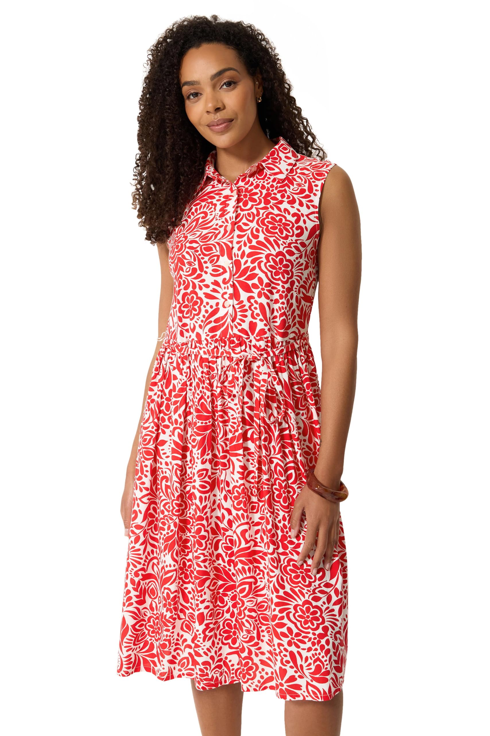 M&Co and White Abstract Printed Sleeveless Shirt Dress - Women's