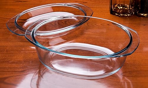 Miniatura 4 de Cazuela ovalada de vidrio templado, cazuela de vidrio resistente con tapa de vidrio. Apto para horno, congelador y lavavajillas. - 3.5 litros