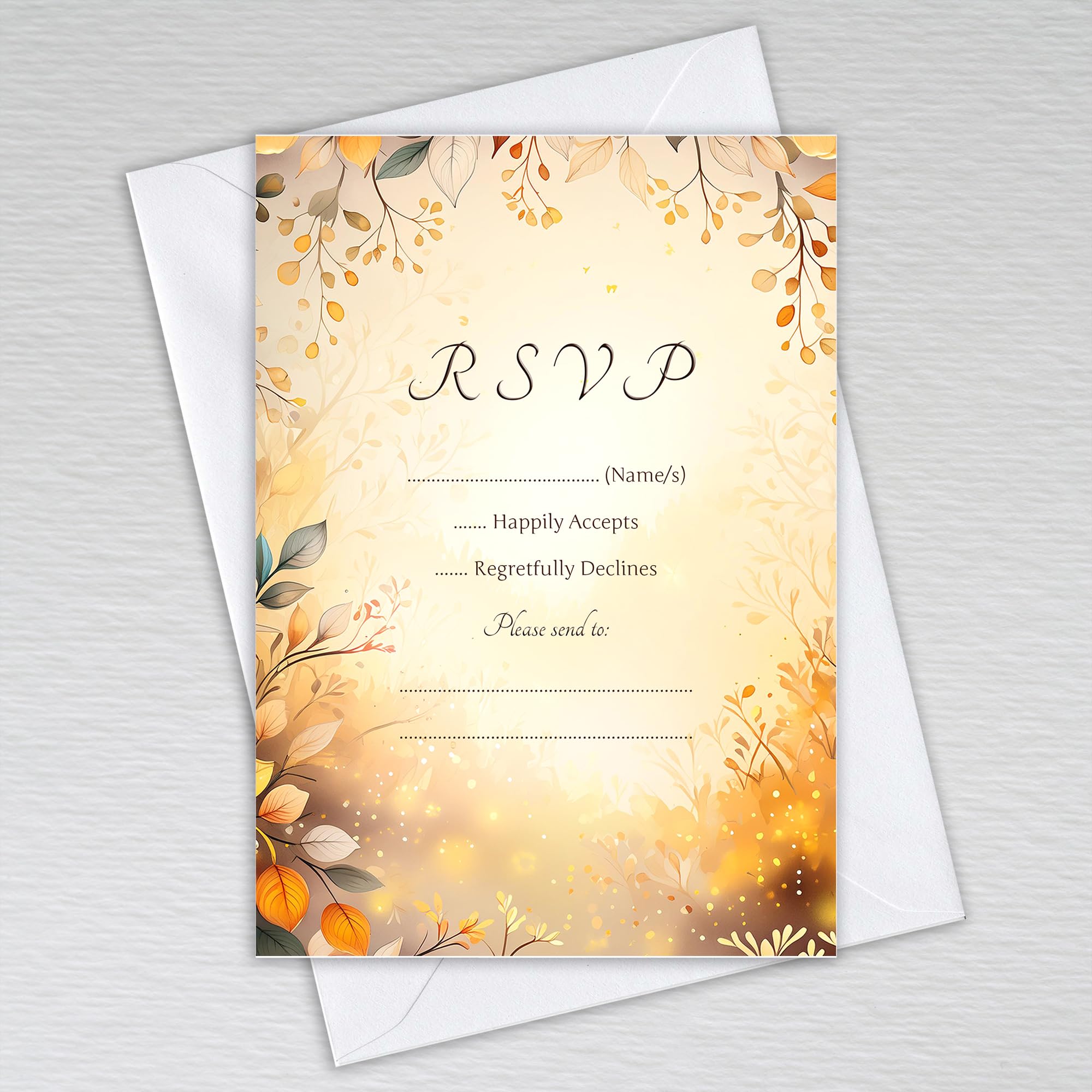 Webspectations Autumn Leaf RSVP Cards with Envelopes Elegant Rustic Themed: Autumn Leaves Wedding RSVP Cards (Pack of 50 with Envelopes)