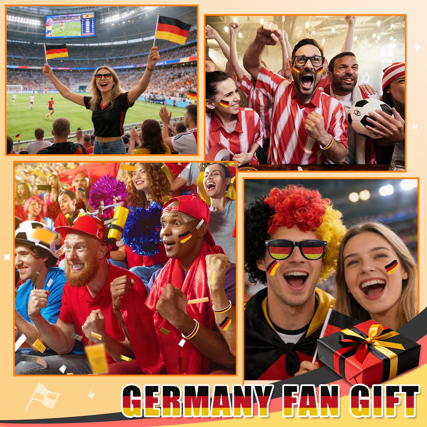 8 unidades de artículos para fans de Alemania, decoración del Mundial de Fútbol 2026, paquete con gafas de sol, lápiz de maquillaje, bandera, pulsera, bandera, peluca para fiestas, estadios