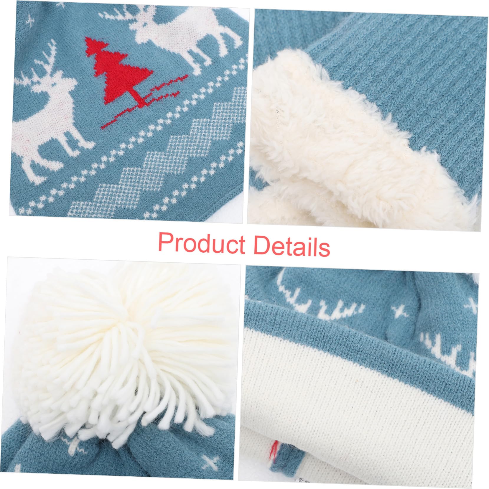 Ipetboom Weiches Warmes Weihnachts Strickset Damen Mütze Schal Handschuhe Winddicht Gestrickt Kuschelig für Winter Ski Party Familie Vielseitig Blau