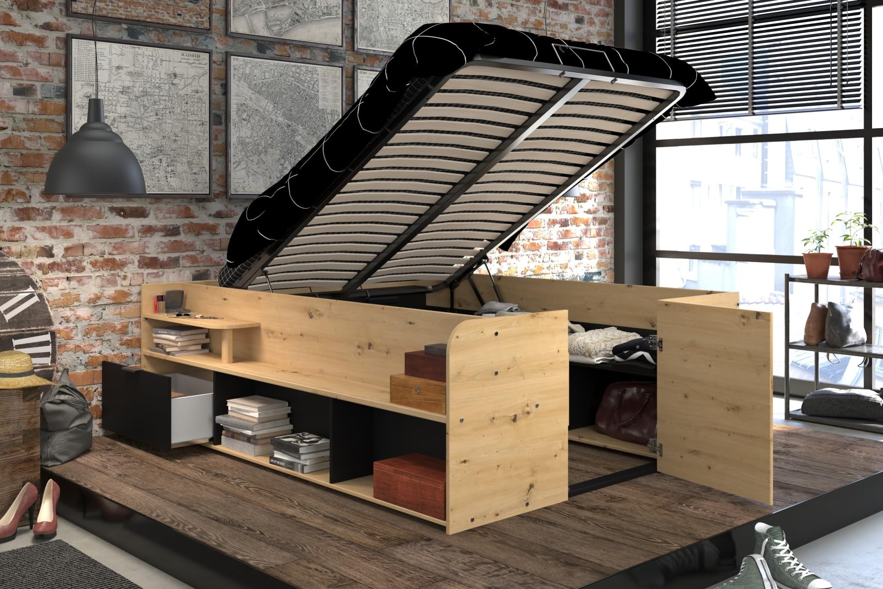 Lit avec Espace de Rangement Taravel 140x200 - Nature