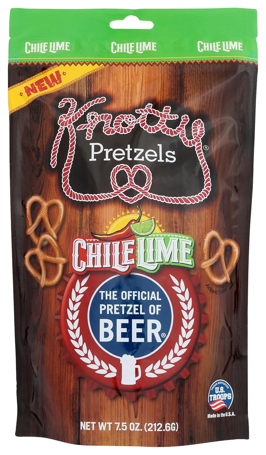 Knotty Pretzels Chile Lime, The Official Pretzel of Beer, 7.5 Ounce (Pack of 12)