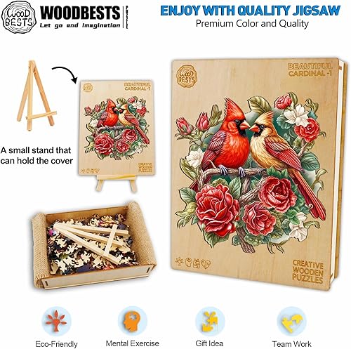Miniatura 3 de WOODBESTS Rompecabezas de madera para adultos, hermoso rompecabezas cardenal (M, 200 piezas, 11.9 x 11.8 pulgadas), hermosa caja de madera,