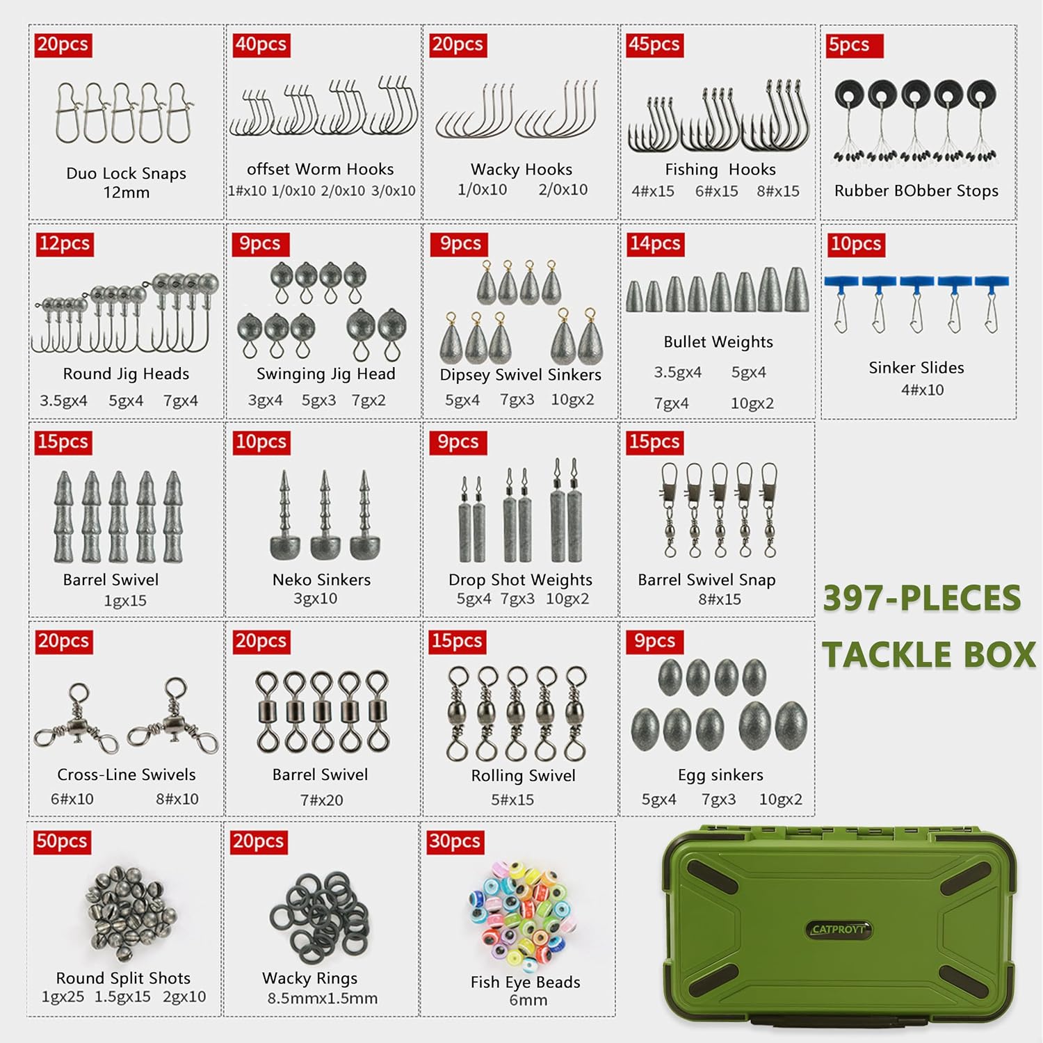 397-Piece Freshwater Fishing Tackle Kit with Waterproof Tackle Box – Compact Bass & Trout Lure Set for Beginner and Pro Anglers, Fishing Gear Set Equipment for Bass Trout Gifts for Men,Kids