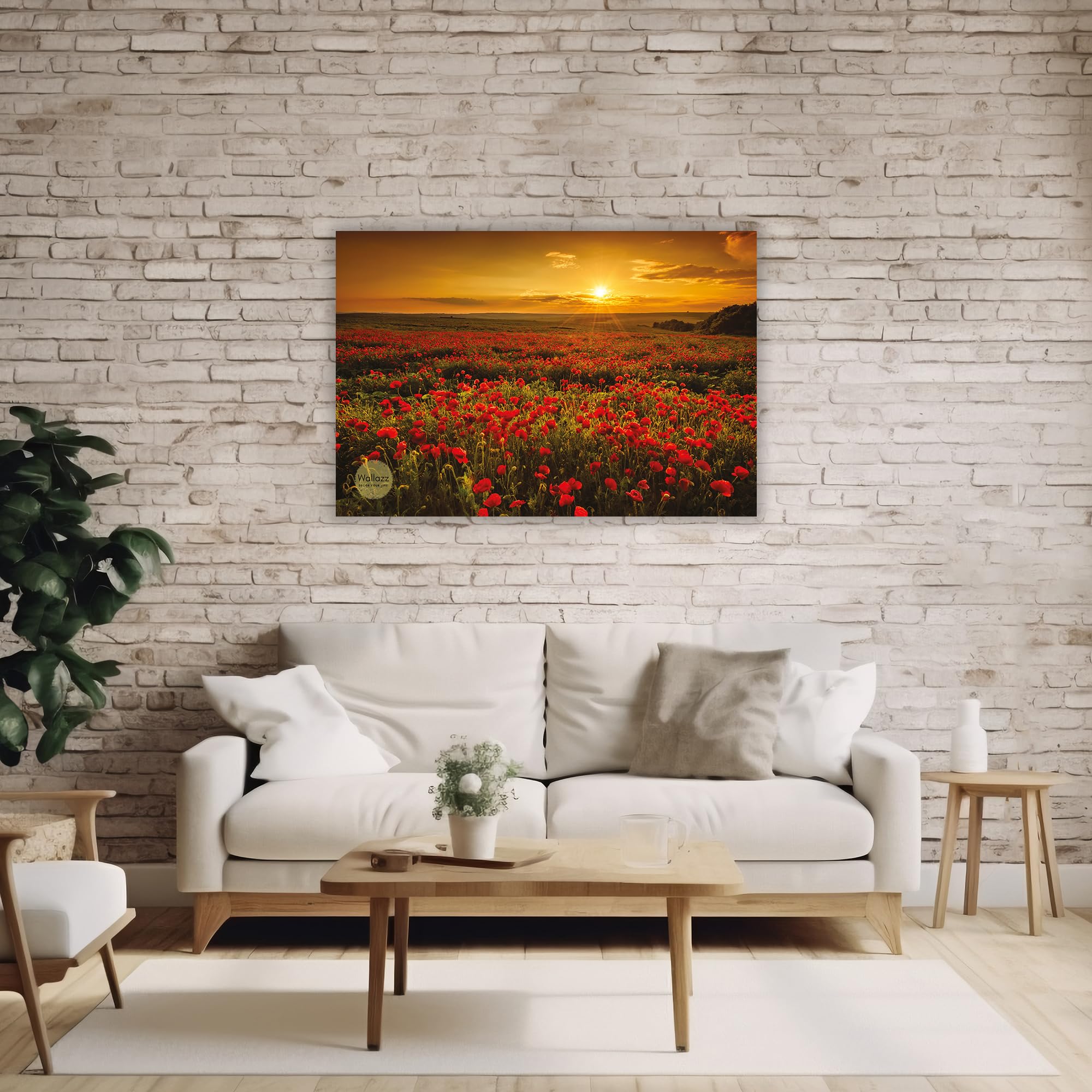 Wallazz Quadri Moderni Soggiorno Paesaggio di campagna, Fiori - 100% Made in Italy - Stampa su Tela - Quadro Camera da Letto - Qualità Artigianale - 60x120cm