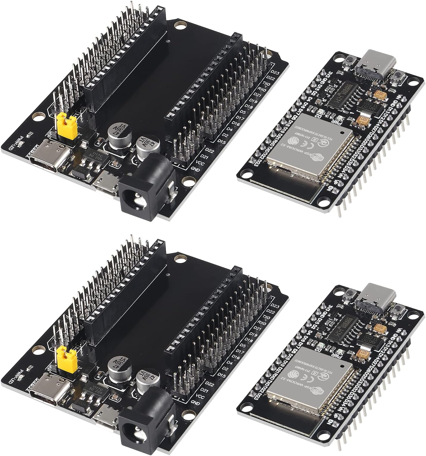 AITRIP 2 Sets ESP-WROOM-32 ESP32 ESP-32S Type-C USB Development Board Type-C USB CH340C WiFi+Bluetooth Ultra-Low Power Dual Core ESP32-DevKitC-32 ESP-WROOM-32 Expansion Board for Arduino