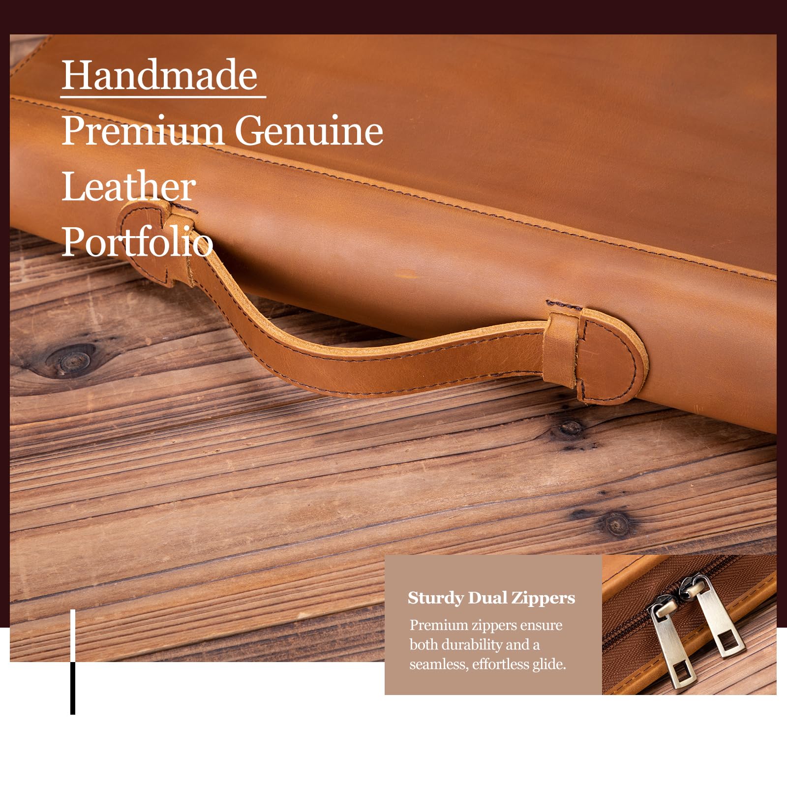 Porte-documents en cuir véritable à 3 anneaux avec porte-bloc, poignée dissimulée, fermeture éclair de 21,6 x 27,9 cm, organiseur professionnel pour homme et femme, marron