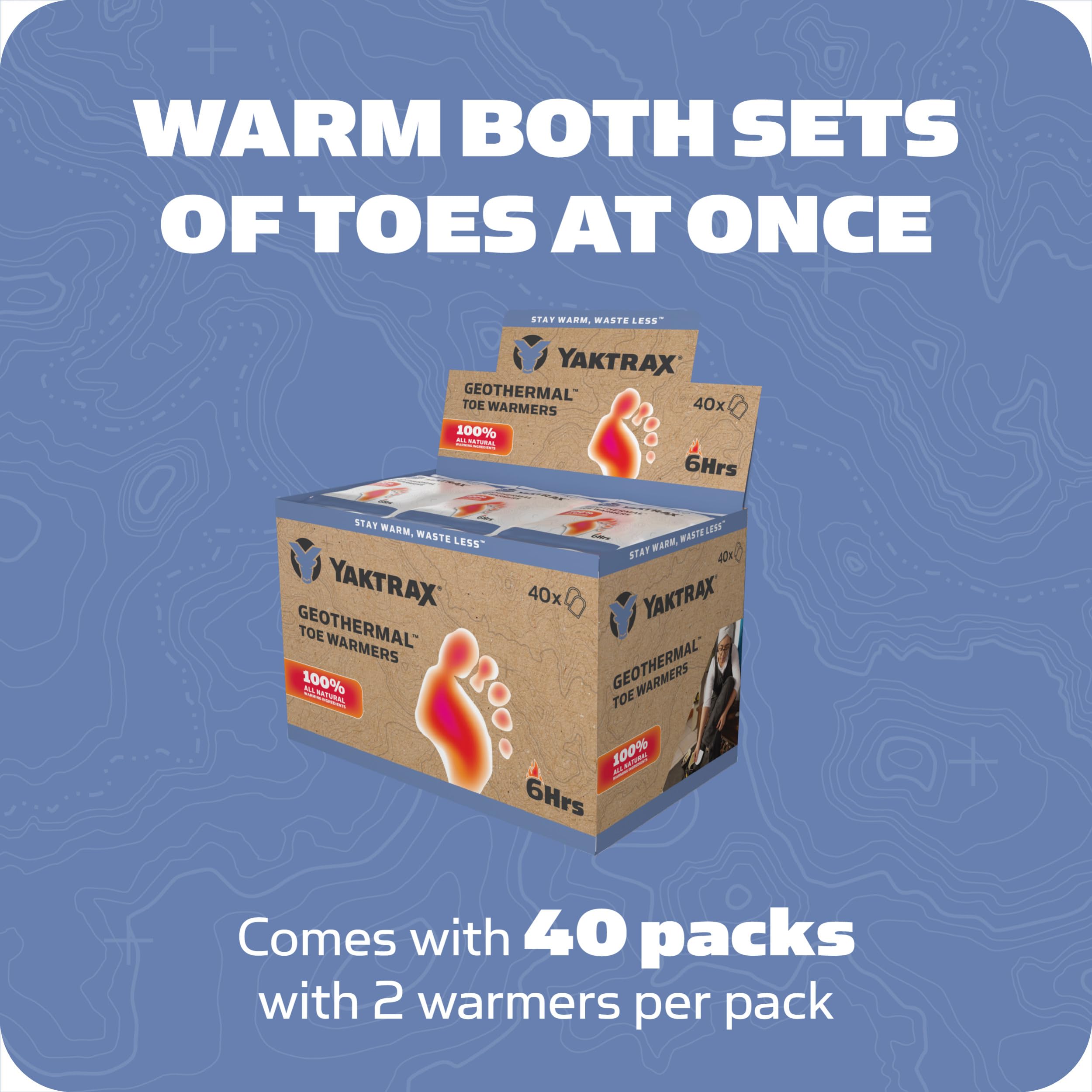 Yaktrax Geothermal Toe Warmers 40 Count - Air-Activated, Up to 6 Hours of Heat - Compact Warmth for Outdoor Activities, Winter Sports, and Cold-Weather Comfort