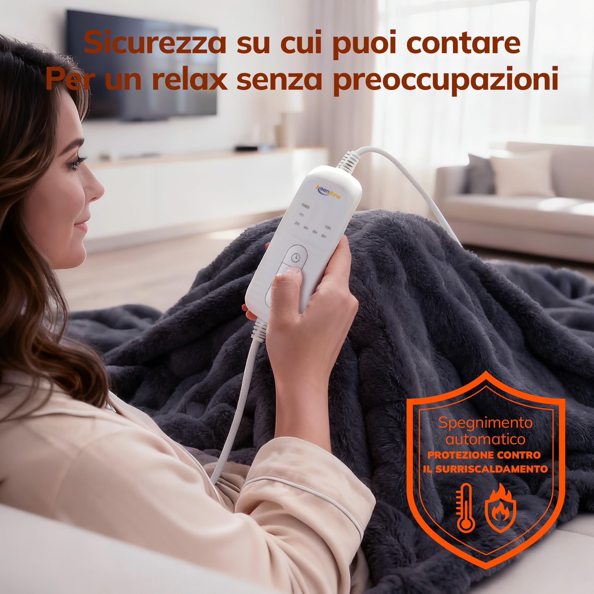 Keenstone Coperta Elettrica, Coperta Riscaldante Elettrica 180x130 CM 6 Pegnimento Automatico, 9 Livelli di Riscaldamento, Lavabile in Macchina, Casa Regalo Donne Uomini