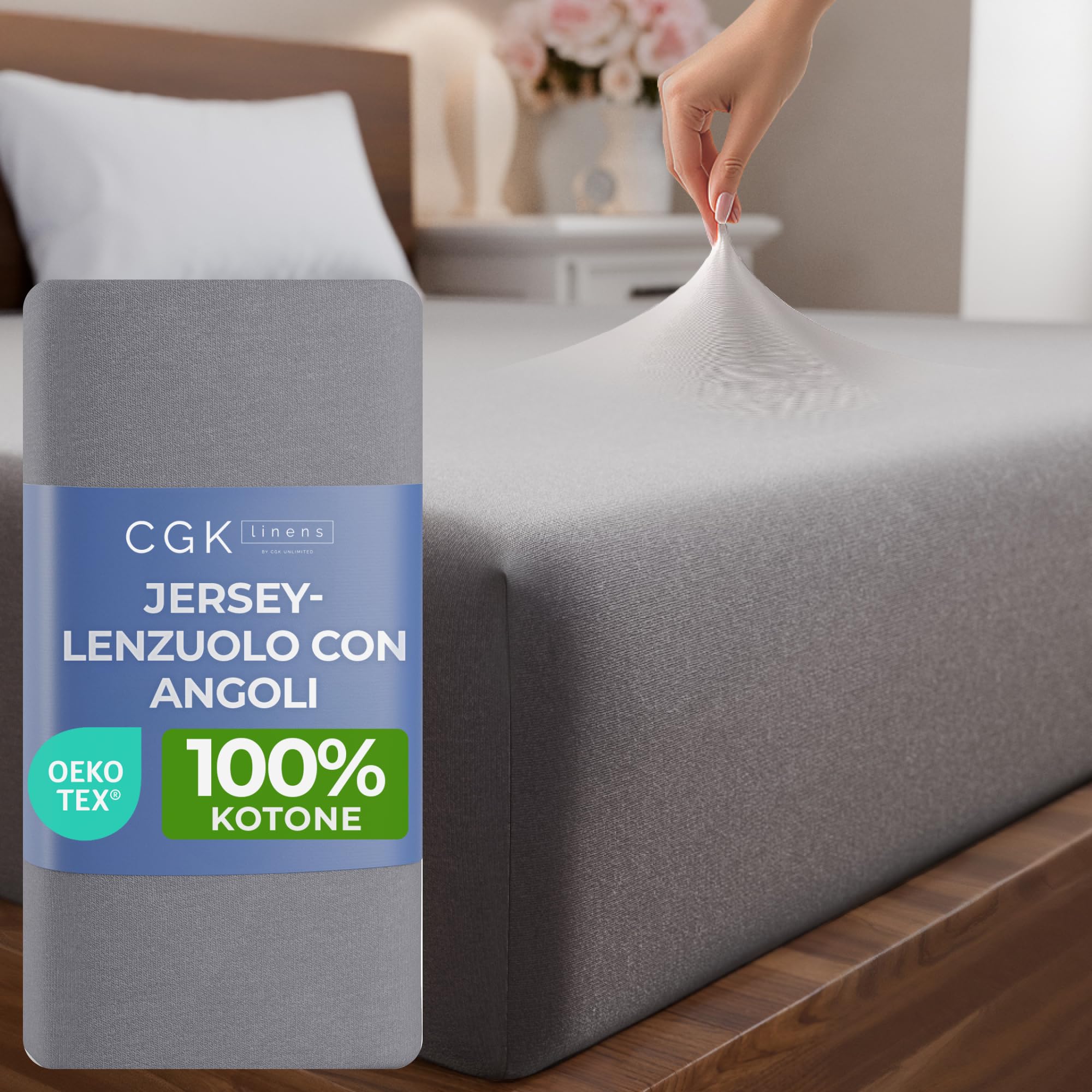 Lenzuolo con angoli 90x200 cm – Lenzuolo in jersey elasticizzato 100% cotone, certificato Oeko-TEX, premium, morbido, coprimaterasso in jersey per materassi a molle fino a 30 cm – Grigio scuro