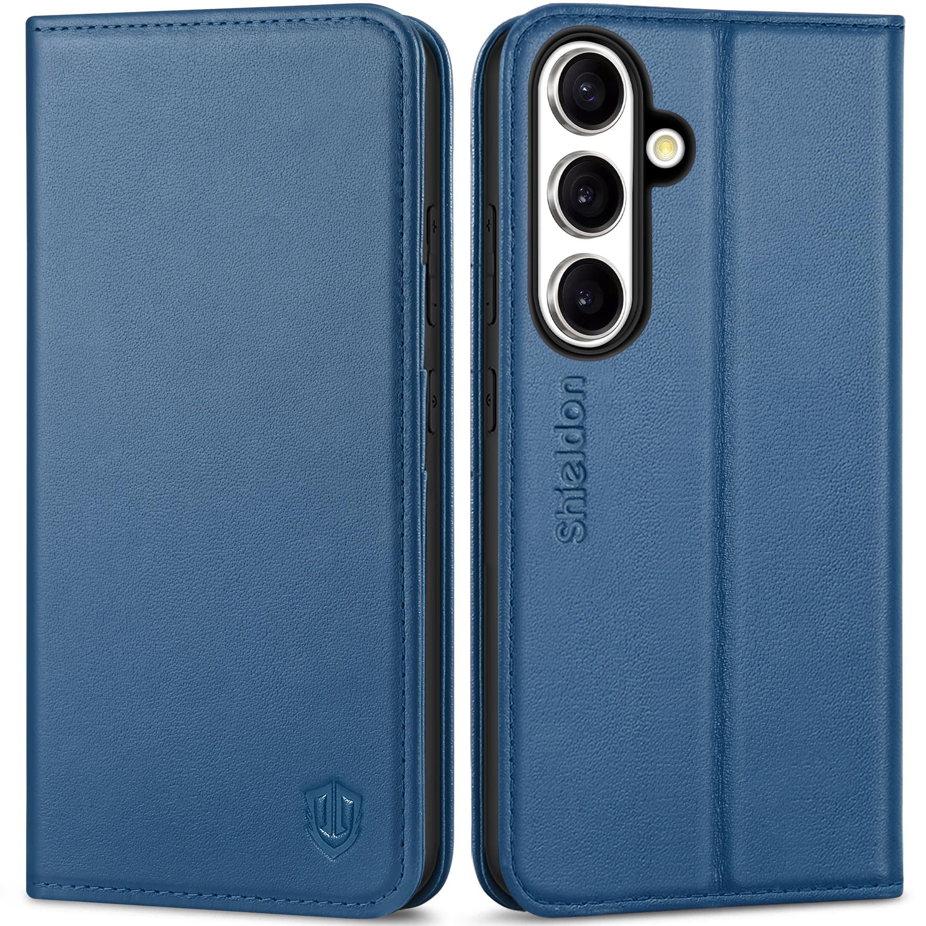 SHIELDON Etui portfelowe na telefon Galaxy S25 5G, etui z klapką z prawdziwej skóry [etui na karty] [podpórka] [blokada RFID] [wewnętrzna powłoka TPU] magnetyczne, odporne na wstrząsy, kompatybilne z