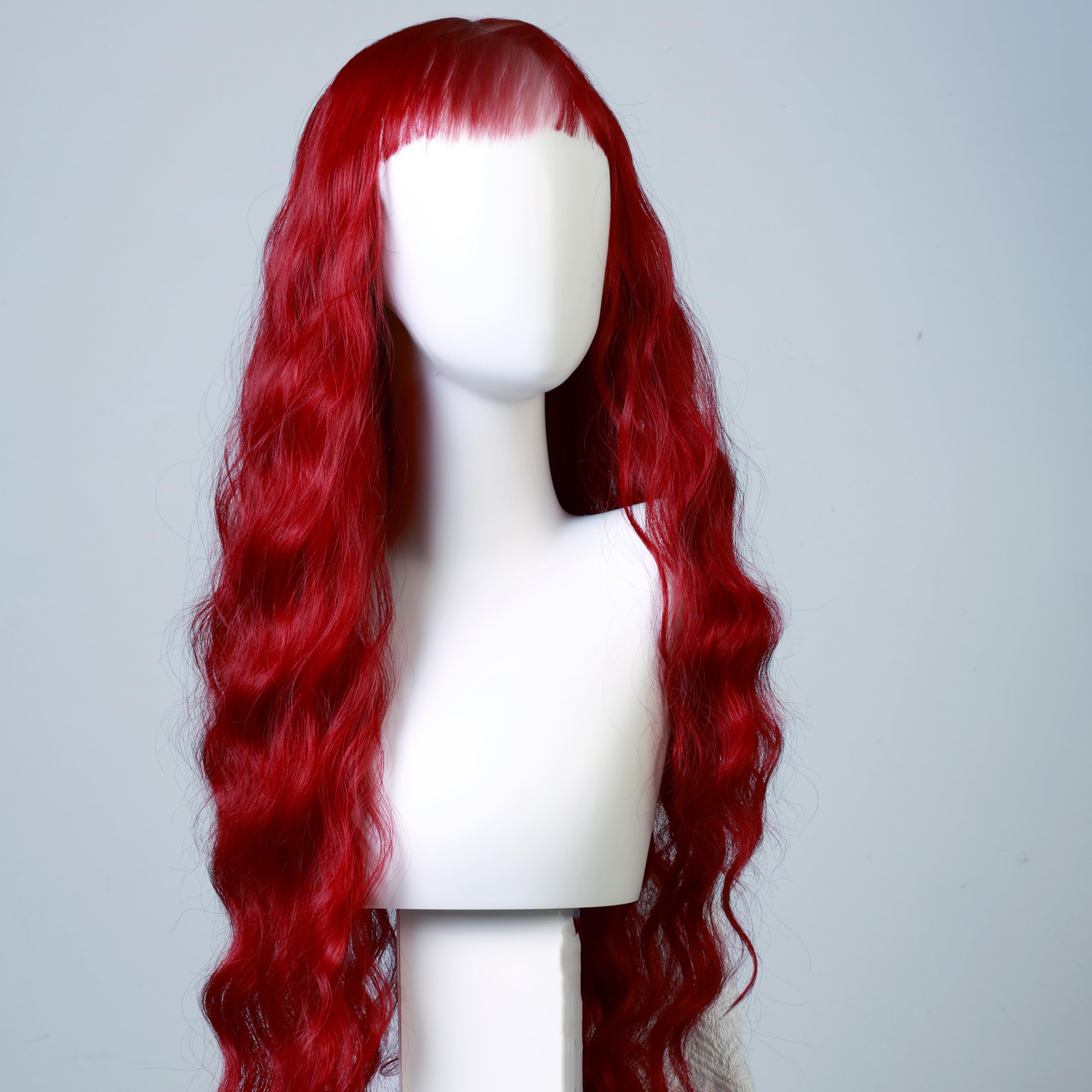 Stylophyx Women's Curly Wig with Bangs Exclusively Designed for Women, Synthetic Hair Strands, Ideal for Role playing and Parties (Comes with Wig Cap) 31 Inches: Red