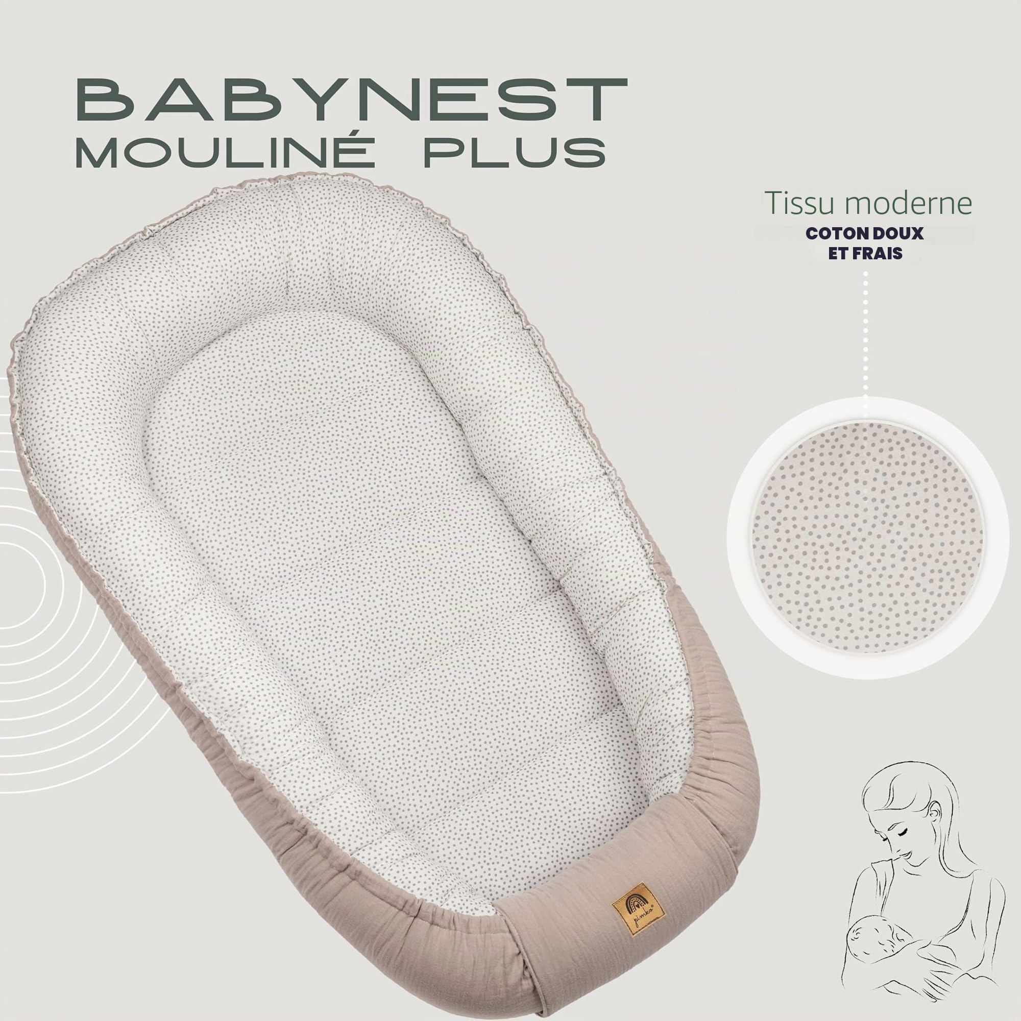 PIMKO - Reducteur de Lit Bébé mousseline - Cocon 100% Coton Nid de Bébés Nouveau-né avec Baby Nest - Beige à pois