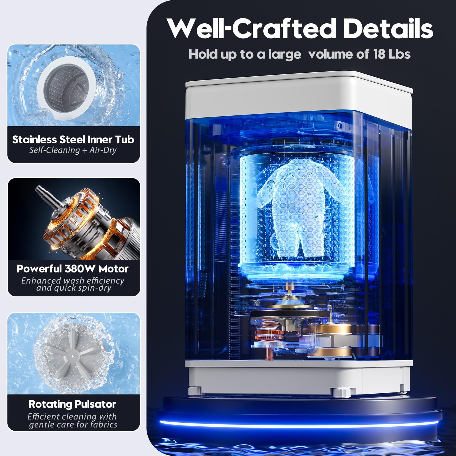 Auertech  Portable Washing Machine, Fully Automatic Portable Washer with LED Display, 10 Wash Cycles, 5 Water Levels, 24H Delays, Top Load Washing Machine for Apartment, RV, Dorm, Home