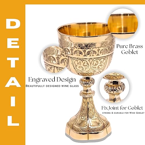 Miniatura 3 de Copa de vino decorativa de latón macizo con diseño en relieve real, medieval, hecha a mano, con diseño real en relieve, 1 unidad (sin caja, cáliz