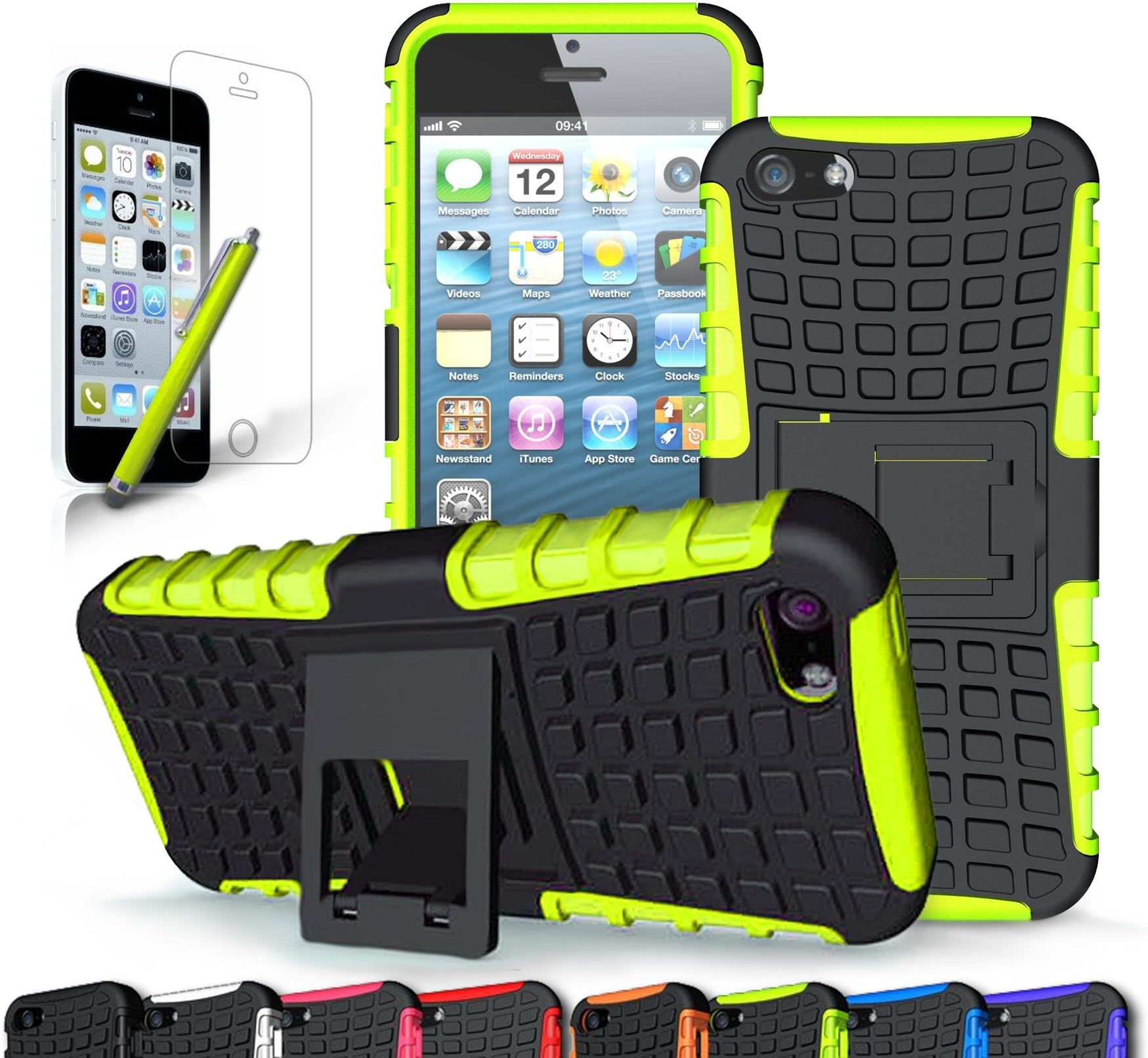 CINEYO(TM) Apple iPhone SE Case / iPhone 5/5S Case heavy Duty Rugged Dual Layer Case with kickstand (Apple iPhone SE Case / Iphone 5/5S Black) (Green)