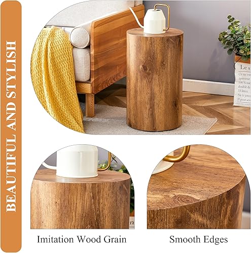 Miniatura 7 de WILLIAMSPACE Mesa auxiliar redonda de 12 pulgadas, moderna mesa auxiliar de madera circular pequeña mesa de cóctel para espacios pequeños, mesa de