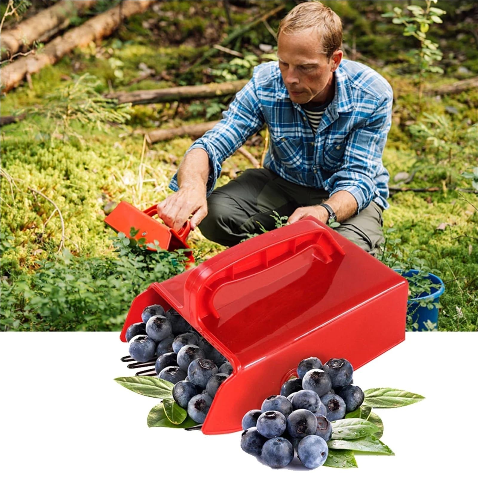 Beerenpflücker mit Metallkamm, tragbare Rechenschaufel for Blaubeeren und Himbeeren(Red)