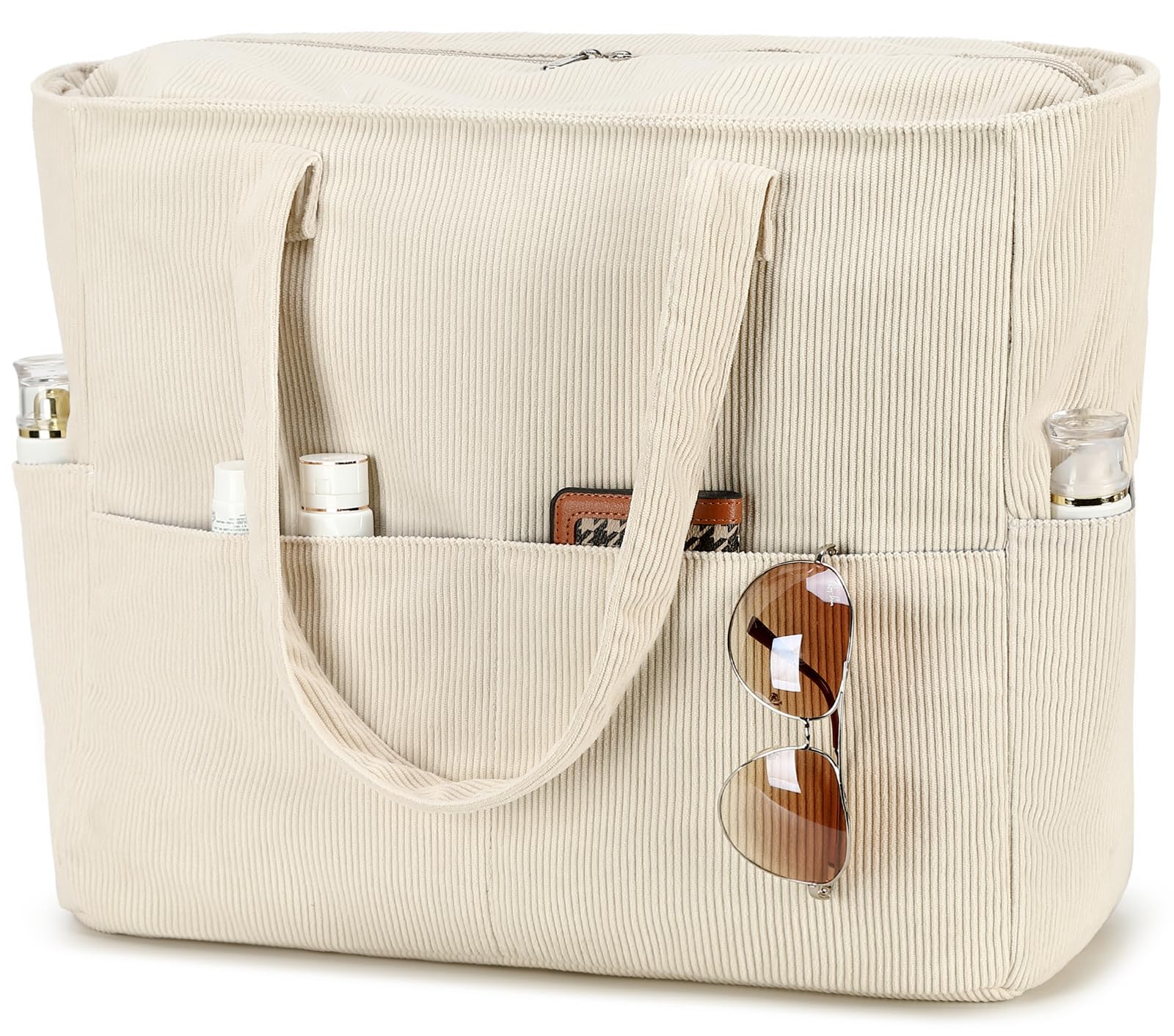 LEDARO Grote, waterdichte schoudertas met ritssluiting en shopper, zanddicht, zwembad, fitness, familie, Beige Rooster, 37 cm x 20 cm x 45 cm