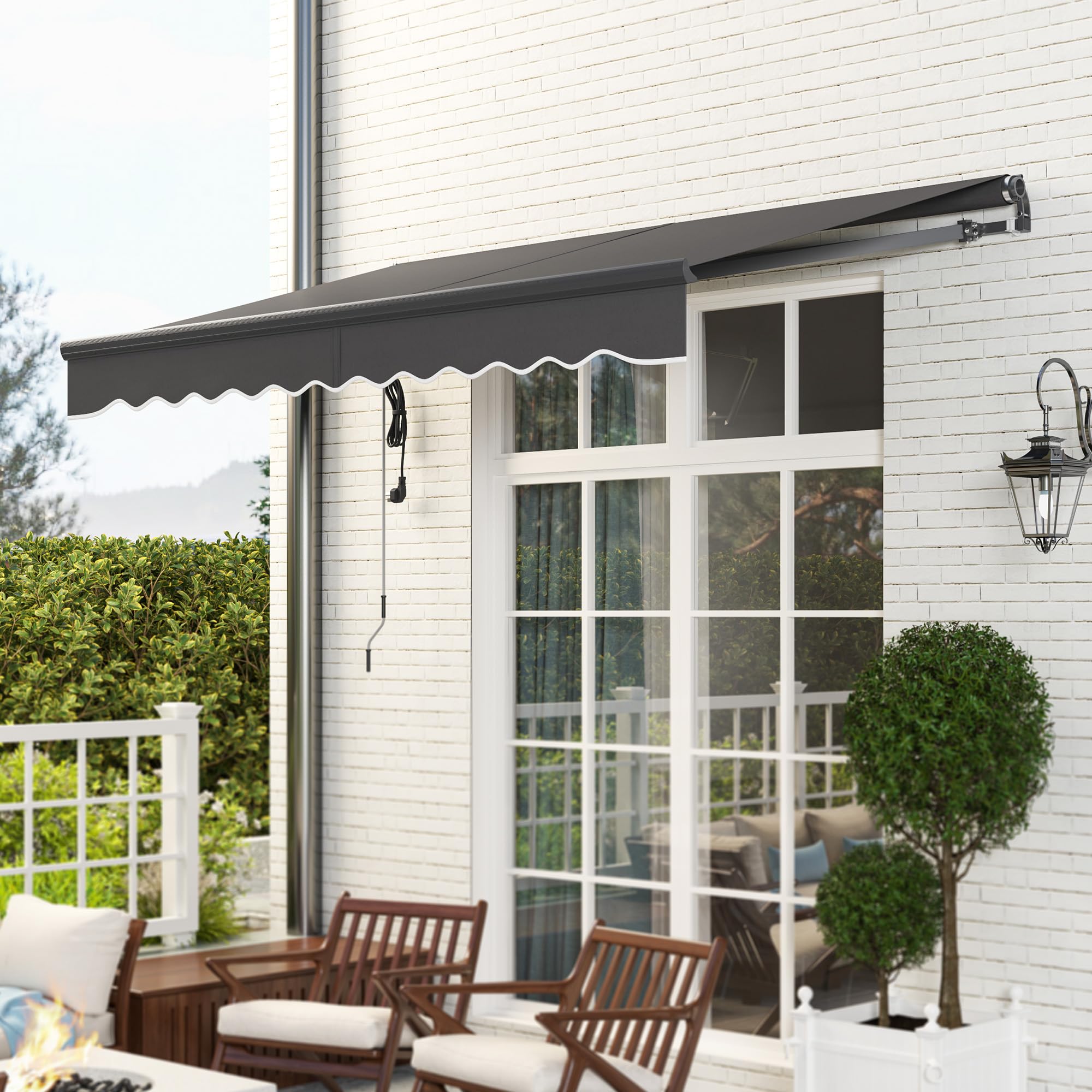 Outsunny Toldo Eléctrico Retráctil y Manual Exterior Terraza 3x2,5m Gris | Con Mando a Distancia, Enrollable con Manivela, Marco de Aluminio, Protección UV30+, para Jardín Puerta Ventana
