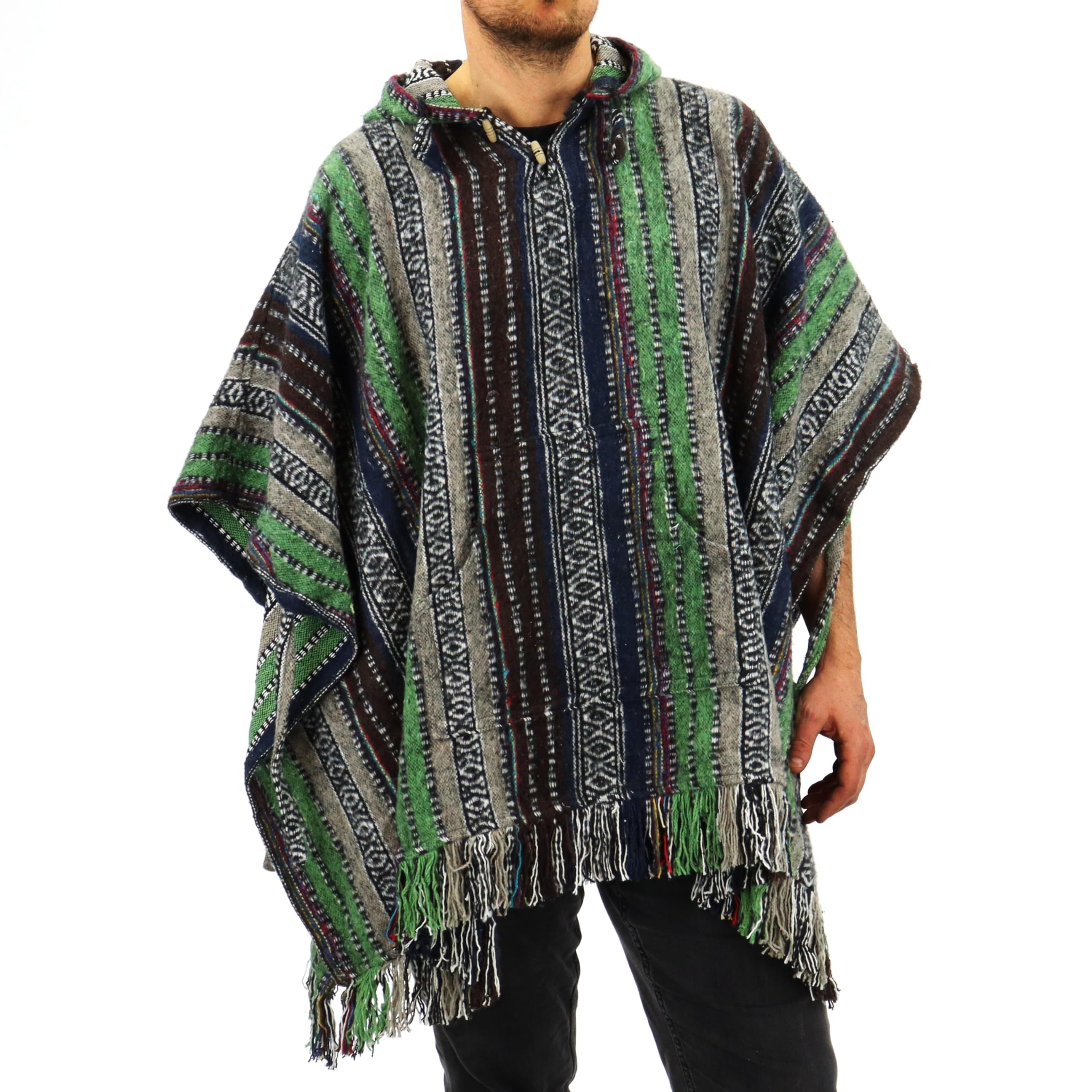 LOUDelephant 100% Woven Cotton Mexican Style Hooded Poncho Unisex One Size For Camping Festivals Fireside