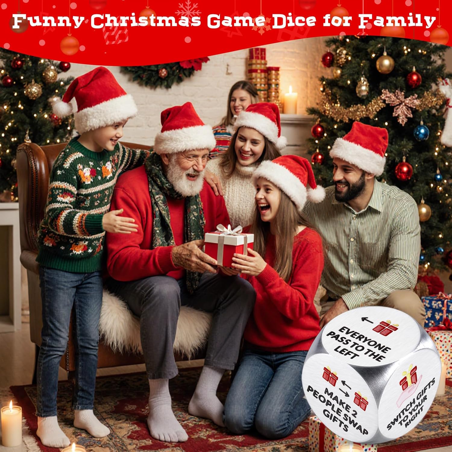 Santa Swap Gift Exchange Dice, Christmas Games Dice Stocking Stuffers for Party Games, Fun Christmas Games for Family Party, Xmas Dice Gifts for Teens, Adults, Grandkids, Holiday Christmas Gag Gifts