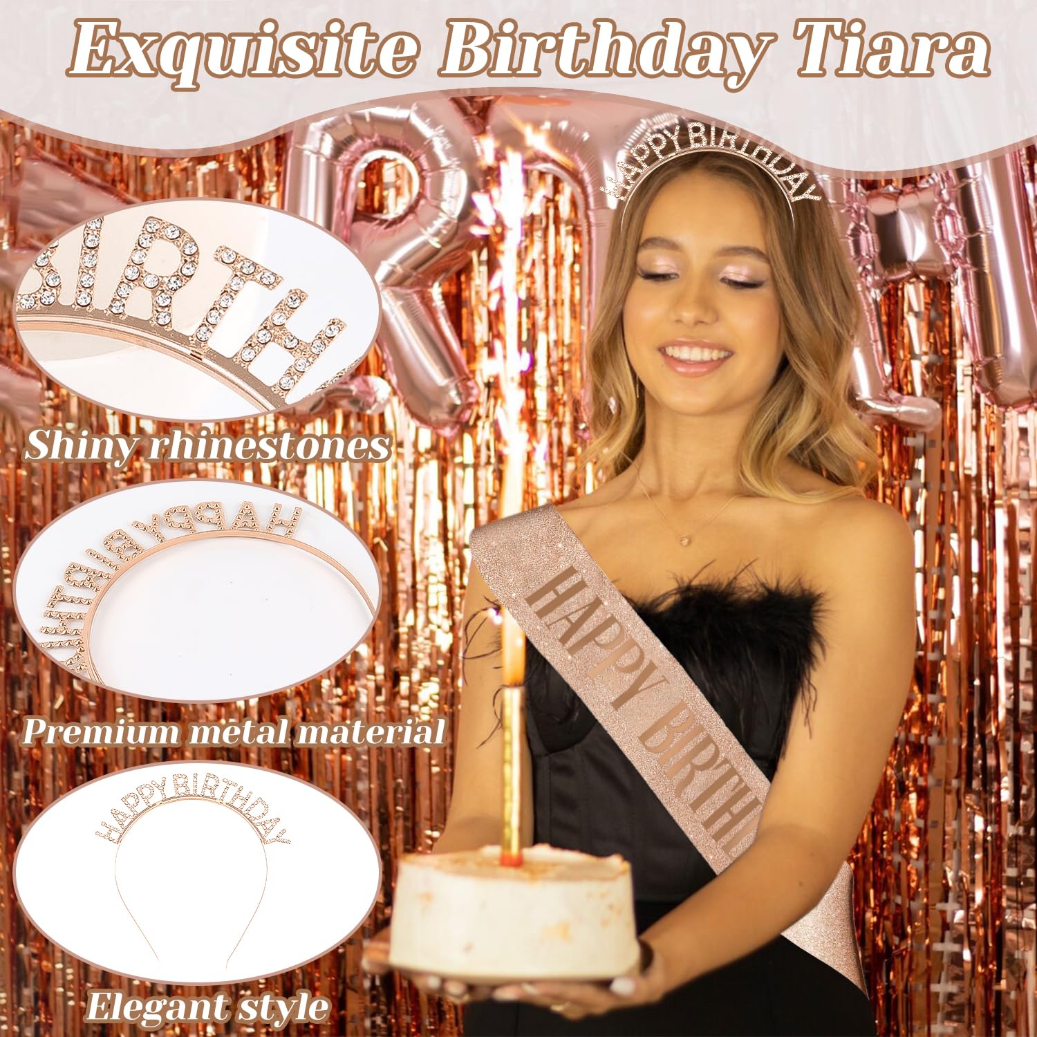 Set Accessori Per Festa Di 7° Compleanno Per Ragazze - Fascia Principessa E Cerchietto Glitterato Rosa - Corona Compleanno