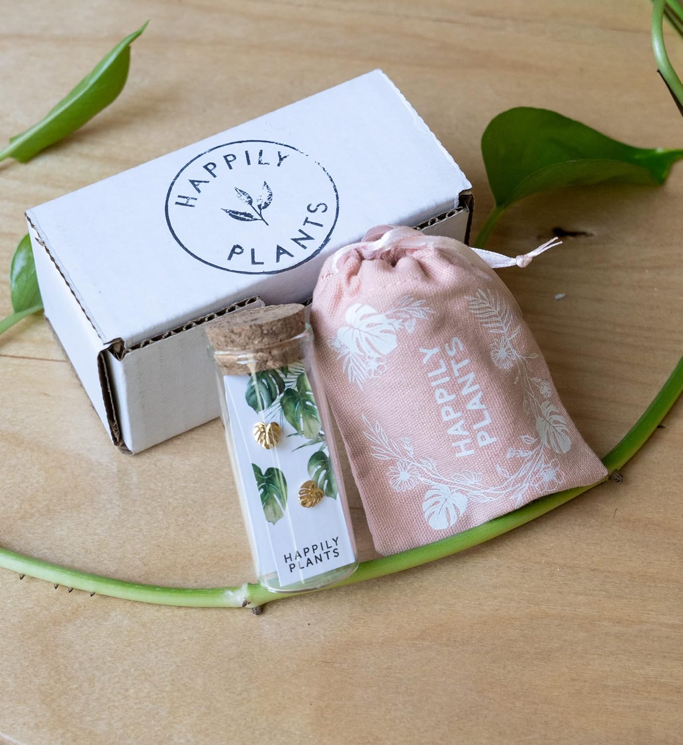 18k Gold Monstera Deliciosa Stud Earring Set, Split Leaf Minimal Earring Studs, Plant Gifts, Plant Mom Gift, Gift for Women Mother's Day…"