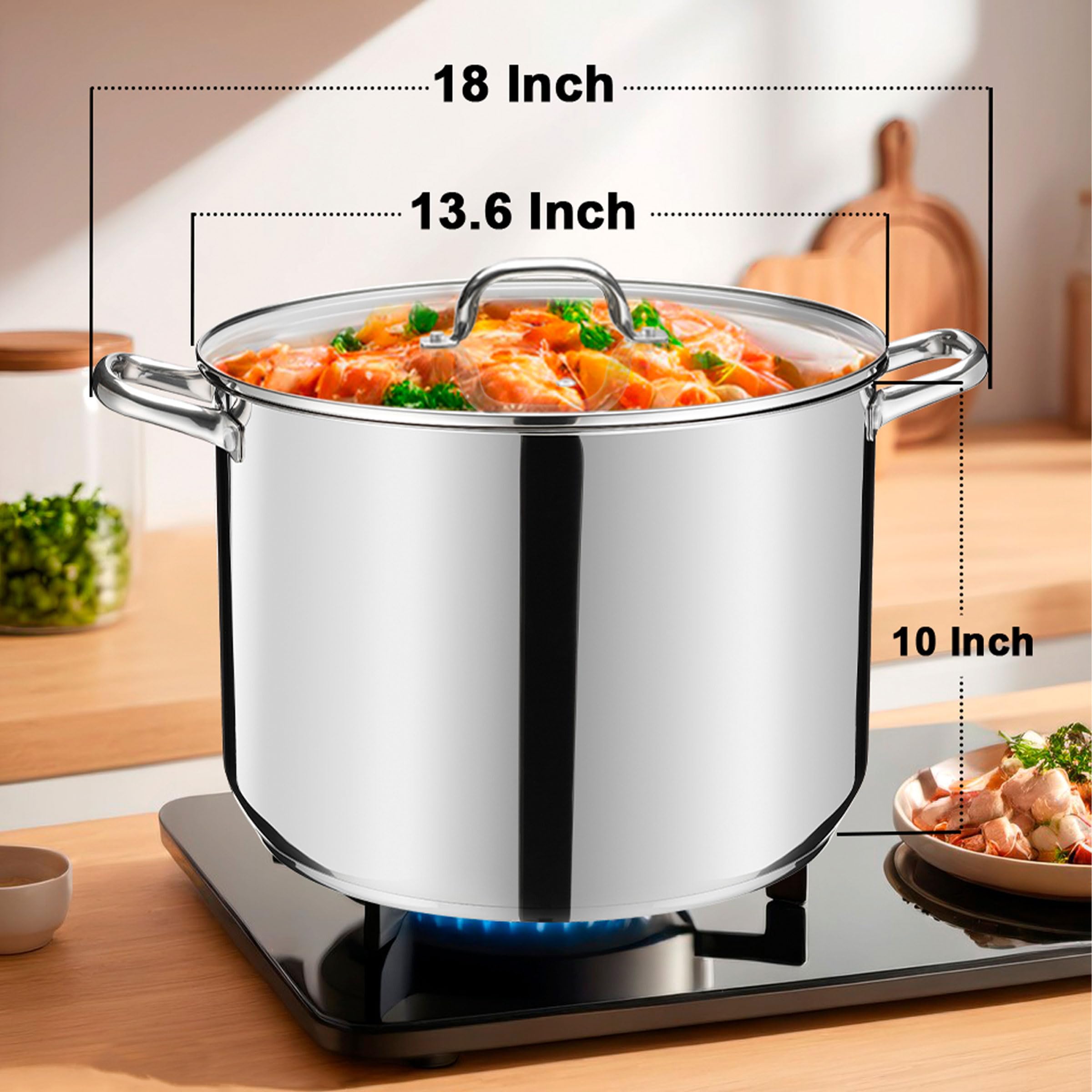 LIANYU Großer Suppentopf aus Edelstahl, 24 QT, robuster Suppentopf mit Glasdeckel, tiefer klassischer Suppentopf zum Kochen, Schmoren, Köcheln, dicker, dreilagiger Boden und kühlbleibender Griff