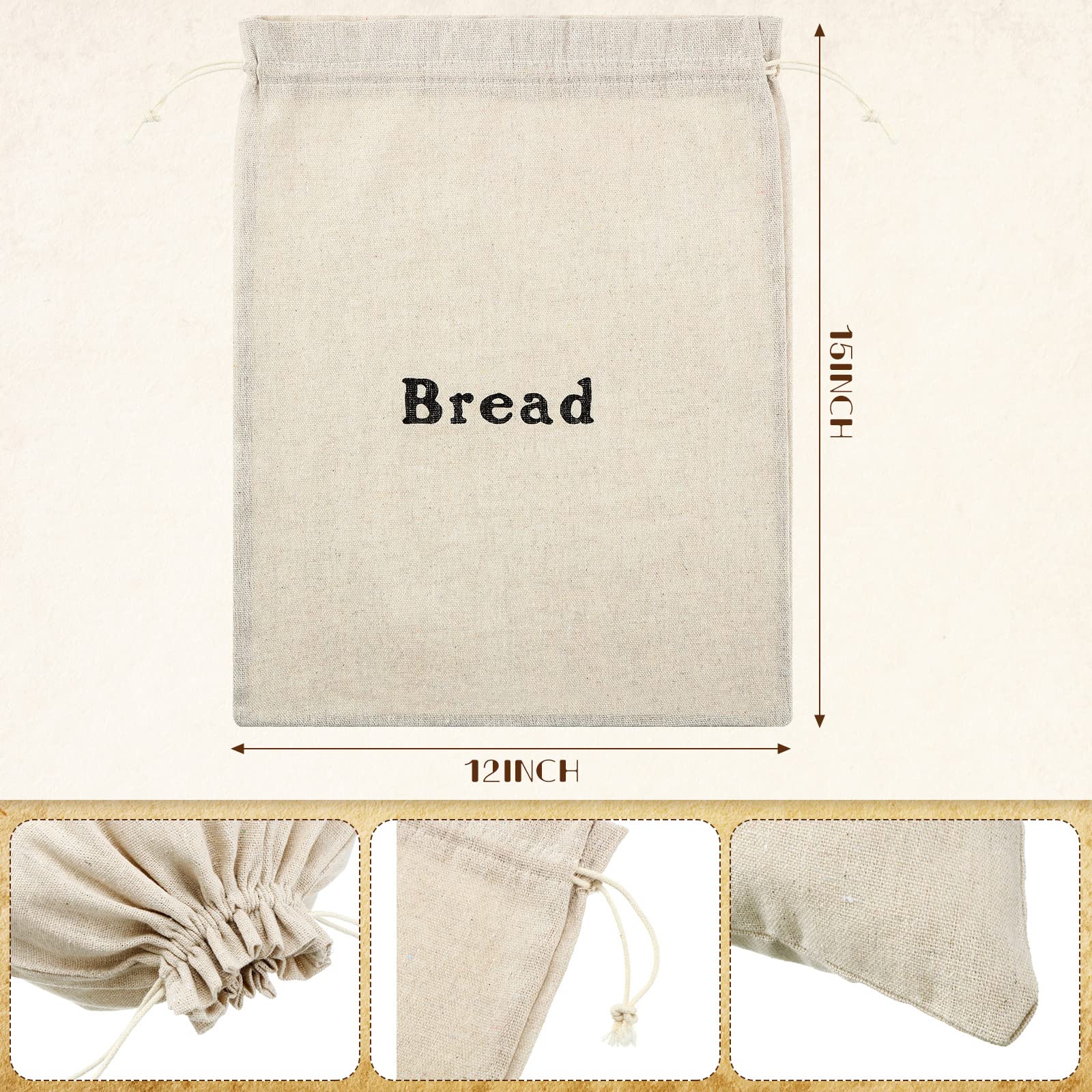 Bolsas de pan de lino – Contenedores reutilizables de almacenamiento de pan (12 piezas) – Bolsas de panes y pasteles sin blanquear de 12 x 15 pulgadas para panadería, picnic, boda, camping 2