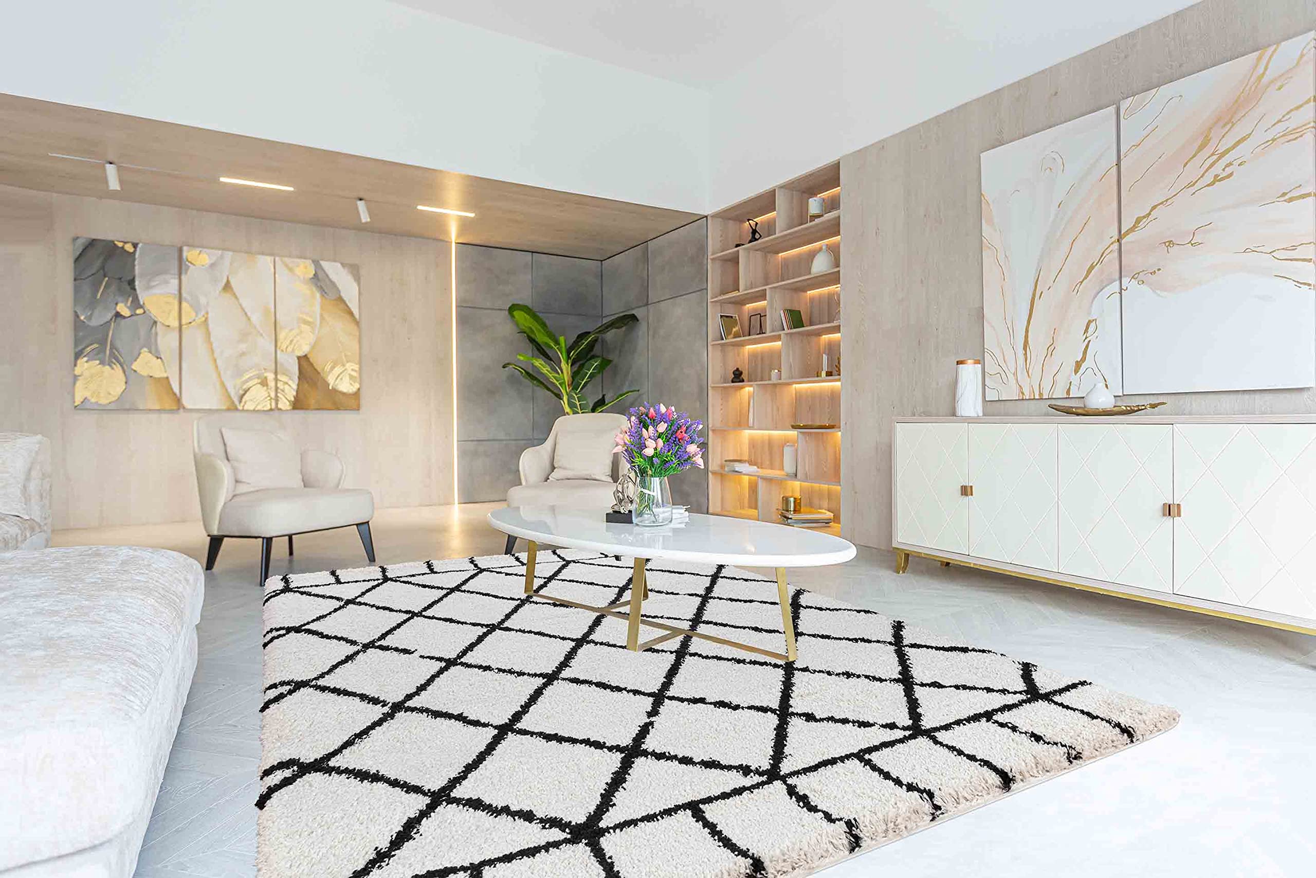 Serdim Rugs Morrocan Berber Living Room Diamond Design Shaggy Area Rugs, Stone, 80x150cm (2'6"x5'0")