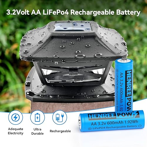 Miniatura 7 de Henreepow LiFePo4 - Baterías solares recargables AA de 3.2 V, doble A, 600 mAh, 3.2 V, 1.92 Wh, baterías recargables de 3.2 V para luces solares,