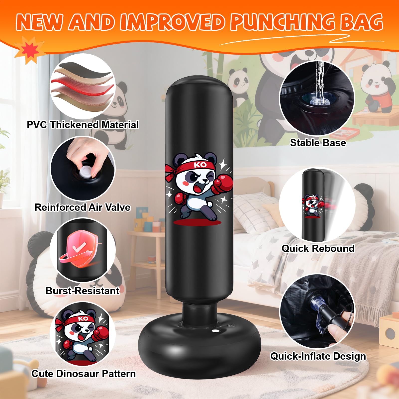 Boxsack Kinder Ninonly 130cm Muster Standboxsack Kinder mit Boxhandschuhen Üben von Karate,Taekwondo für Jungen und Mädchen