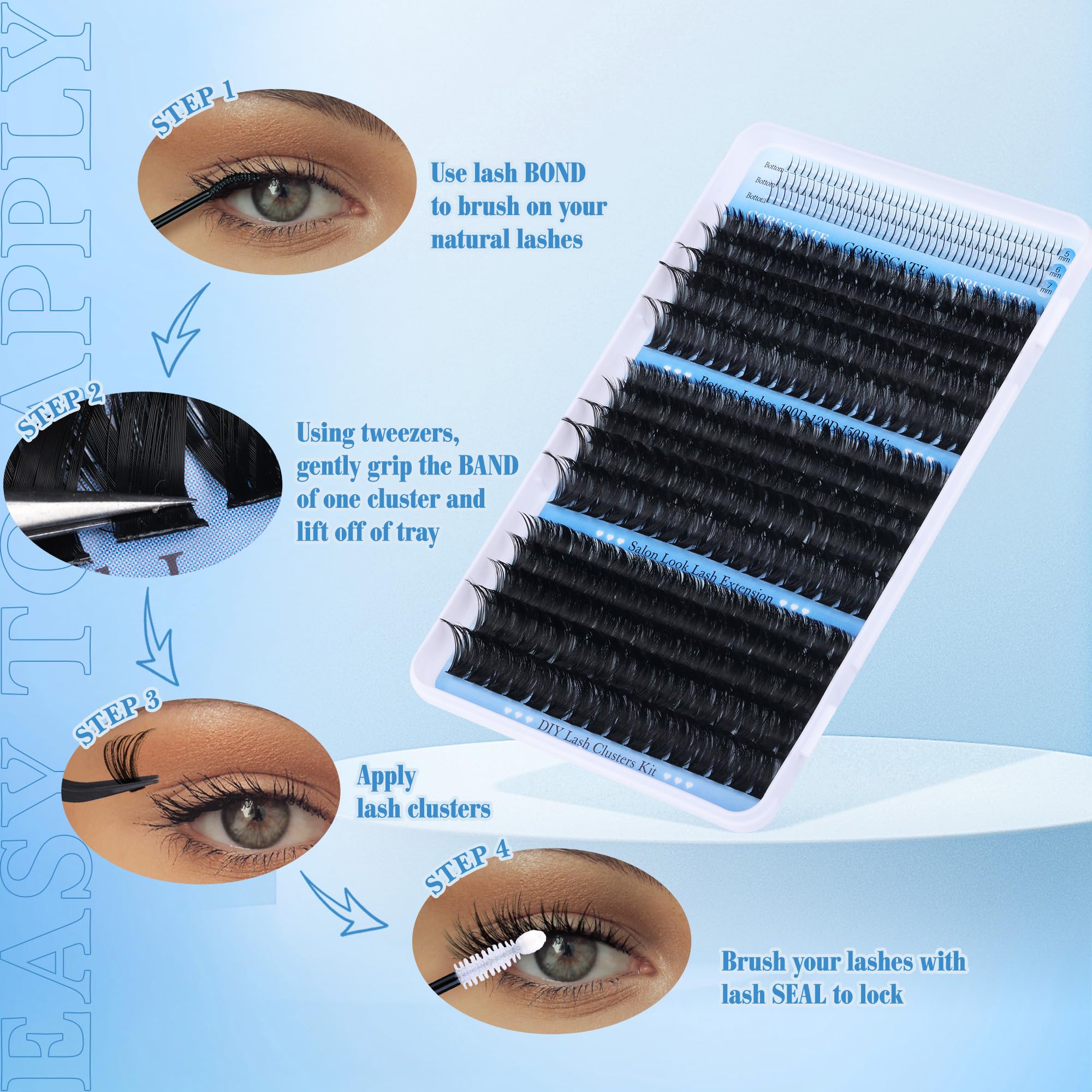 CORUSCATE Brown Lash Clusters with Spikes 60D80D Cluster Eyelash Extensions 12-22mm DIY Spiky Individual Lashes Mega Eyelash Clusters Volume Mink Strip Cluster Lashes
