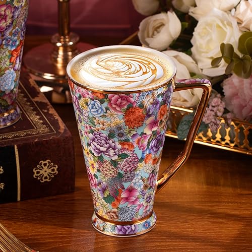 Miniatura 3 de KAMMAK Tazas de café de cerámica de 20 onzas de alto, juego de 2 tazas de té grandes con asa, tazas de té vintage, taza de capuchino para latte,