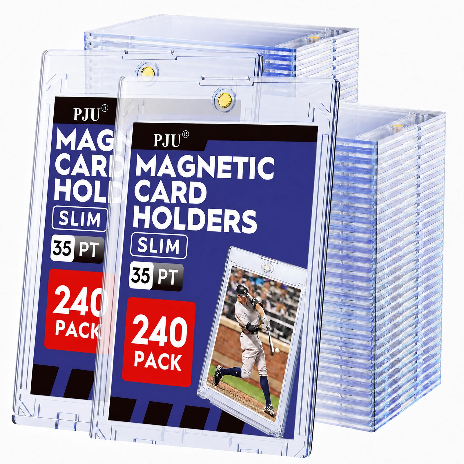 240ct Magnetic Card Holder, 35pt Slim One Touch Card Holder | UV Protection Hard Plastic Protectors, Magnetic Card Case Fits for Baseball, Game, Sports, Trading Cards, Ultra Slim