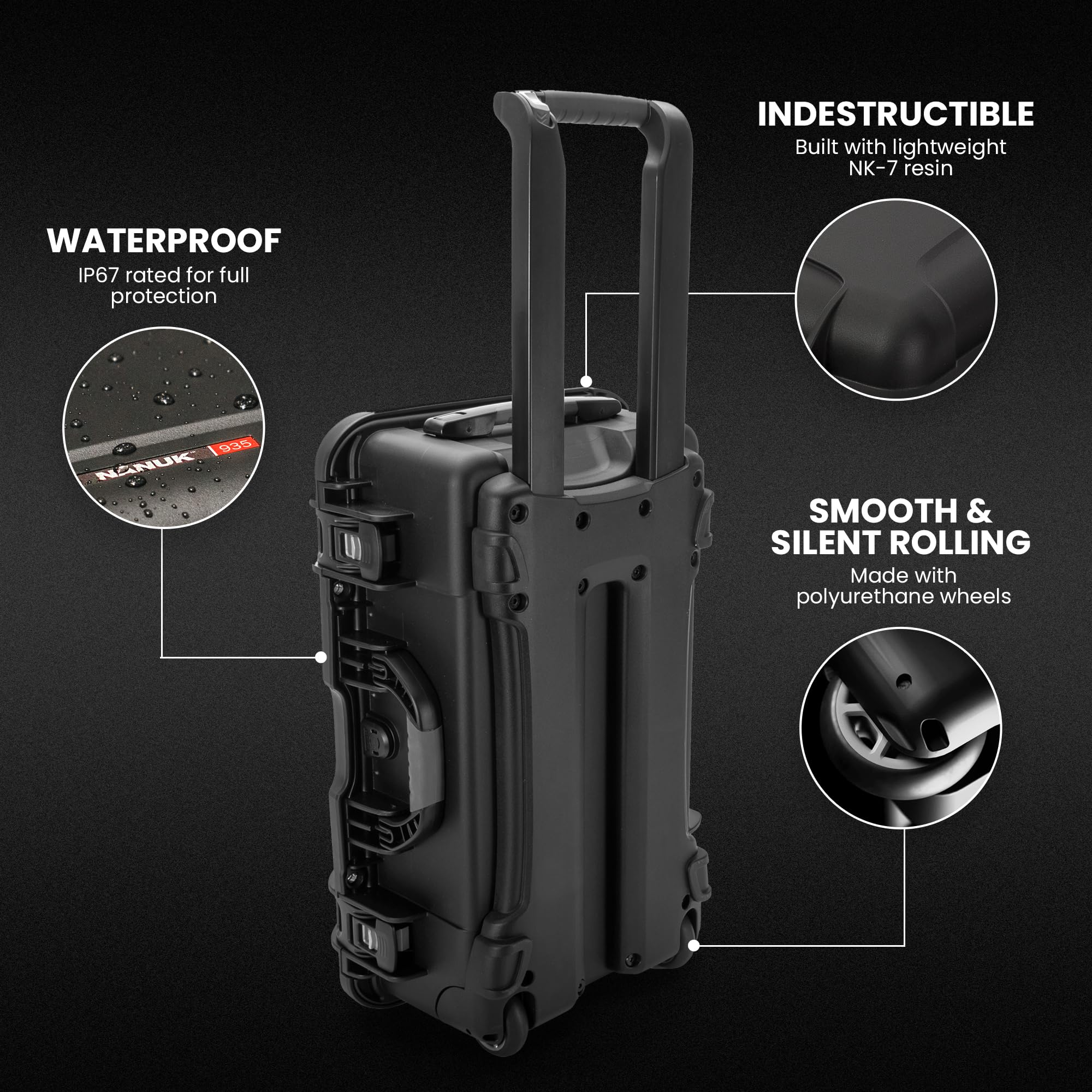 NANUK 935 Pro Foto con N-Cubbik – Custodia rigida impermeabile per fotocamera da viaggio con inserto N-Cubbik 13S & 13M e ruote, 55,9 x 35,6 x 22,9 cm, antipolvere e antiurto, compagnie aeree bagaglio