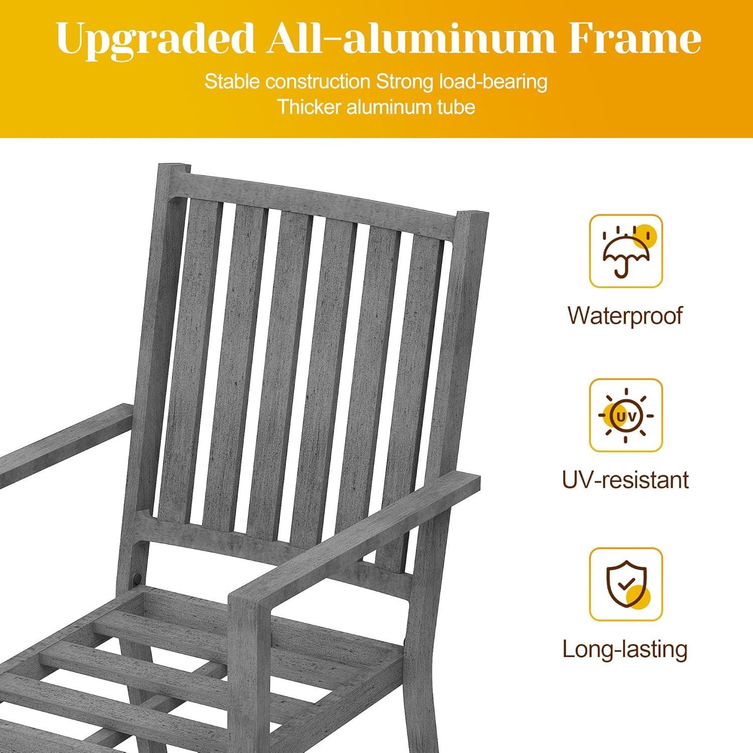 Patio Dining Chair Set of 4, Aluminum Outdoor Dining Chairs with Waterproof Cushions, Metal Outdoor Patio Furniture Seating for Porch, Balcony, Deck, Backyard, Grey