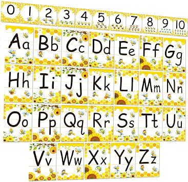 Alphabet Letters for Wall - Bee Themed ABC Poster Classroom Wall Alphabet Preschool English Poster Kindergarten Elementary Classroom Decor Nursery Home School Supplies