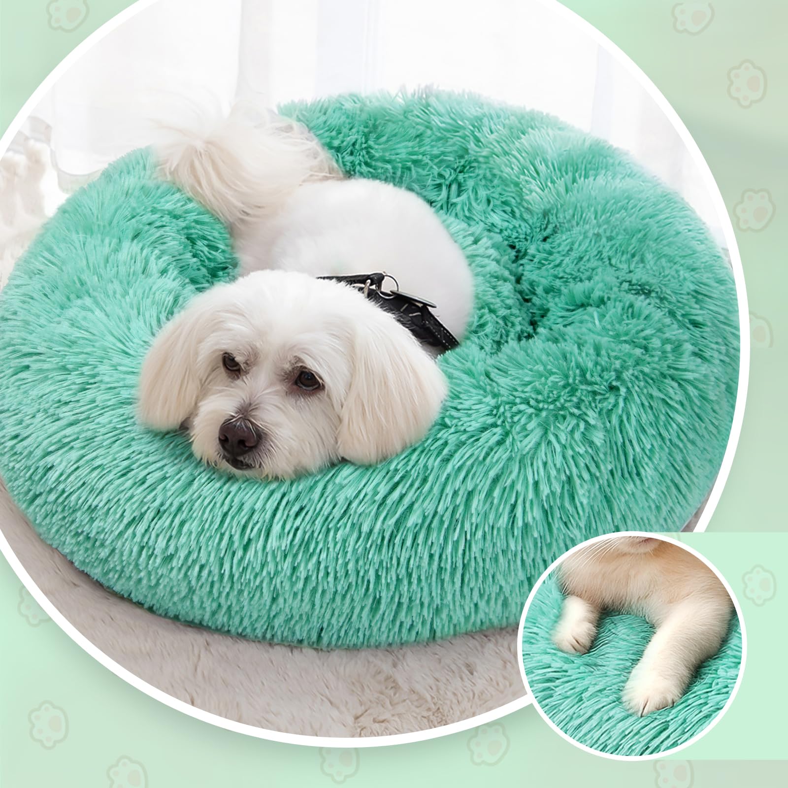 MDDK DY Cuscino per cani, Cuccia Cane interno Morbida Rotonda, Anti-ansia e soffice cuccia gatto, Base Antiscivolo e Lavabile, 60 cm Verde Scuro