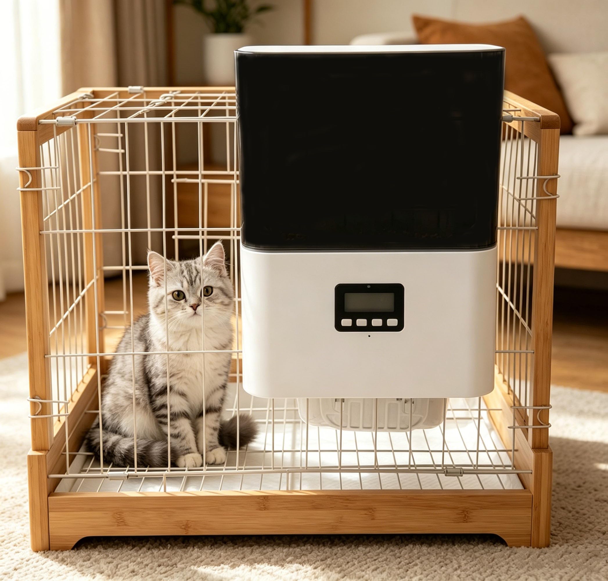 自動給餌器 ケージ取付タイプ 猫 犬 タイマー機能 ペット給餌機 定時定量 自動餌やり機 小型犬 猫用 2.3L容量 1日4食 2WAY給電 お手入れ簡単