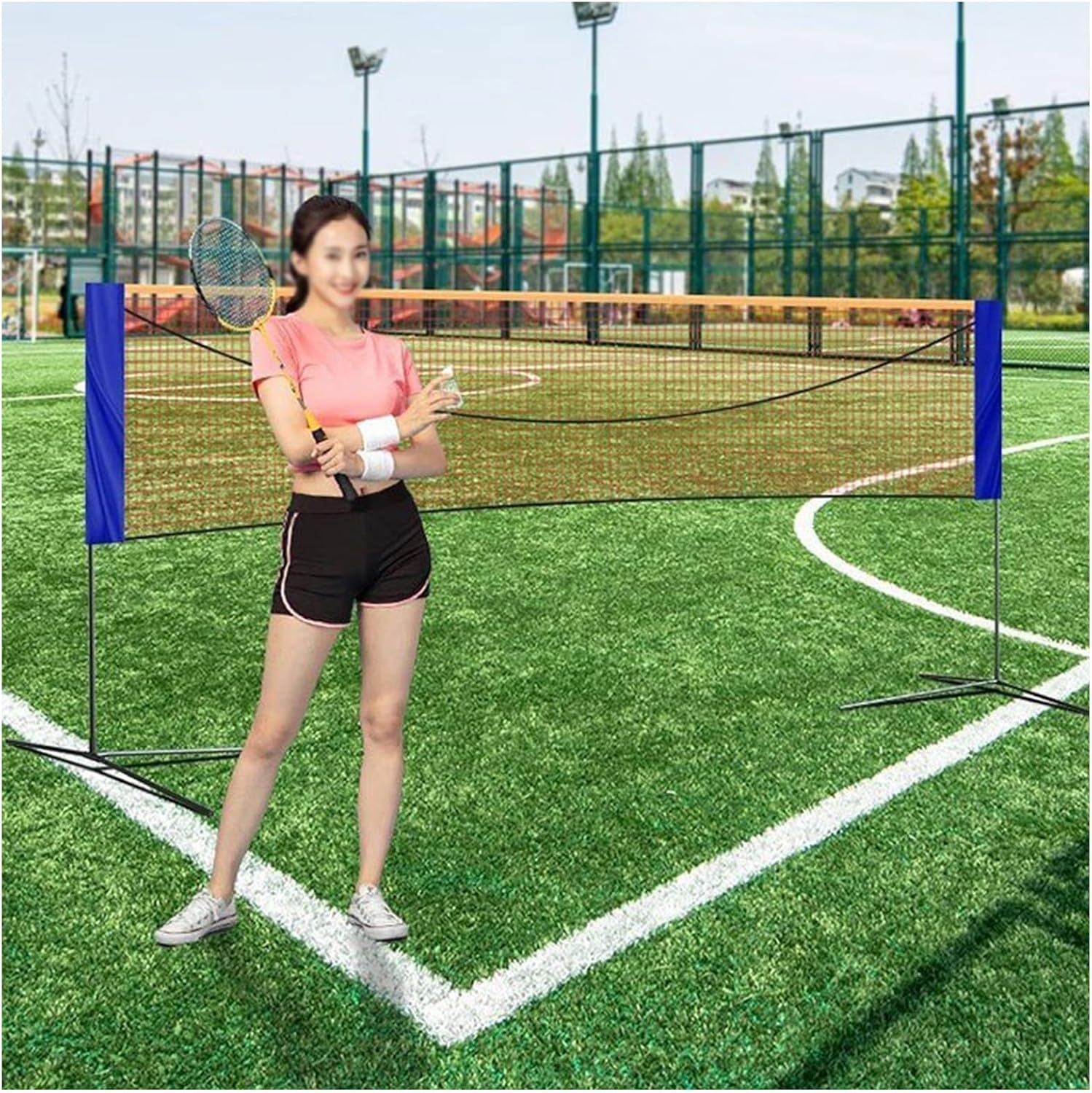 Foldable Badminton Net Stand, Indoor Outdoor Volleyball Poles with Net and Backpack, Athletic Training Equipment for Ballpark Beach Drive (One Color Length 610cm)