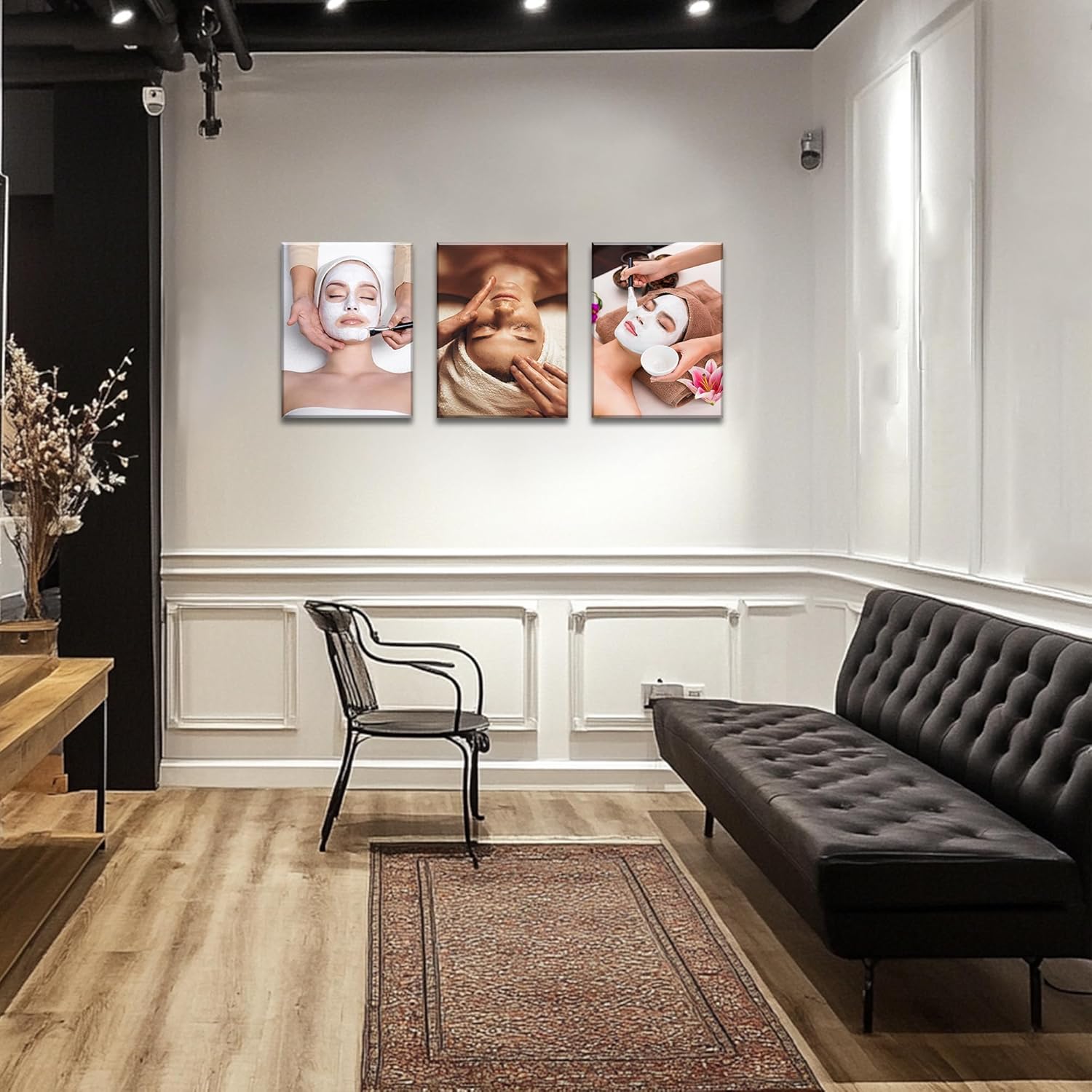 Facial Spa Wall Decor Spa Massage Wall Art Health Skin Care Picture Canvas Print Beauty Salon Painting Poster Framed Bathroom Home Decoration 3 Pieces Ready to Hang(36''Wx16''H)