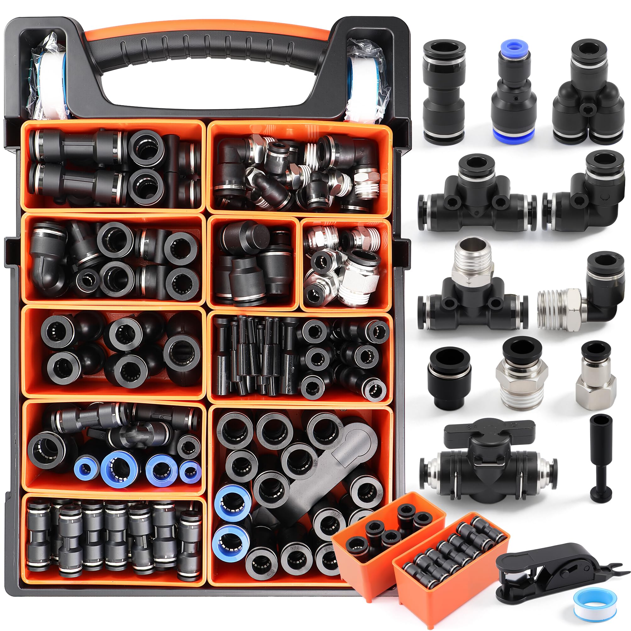 Kit di raccordi a pressione da 130 pezzi, 0,6 cm, 1 cm, 1,3 cm, NPT +