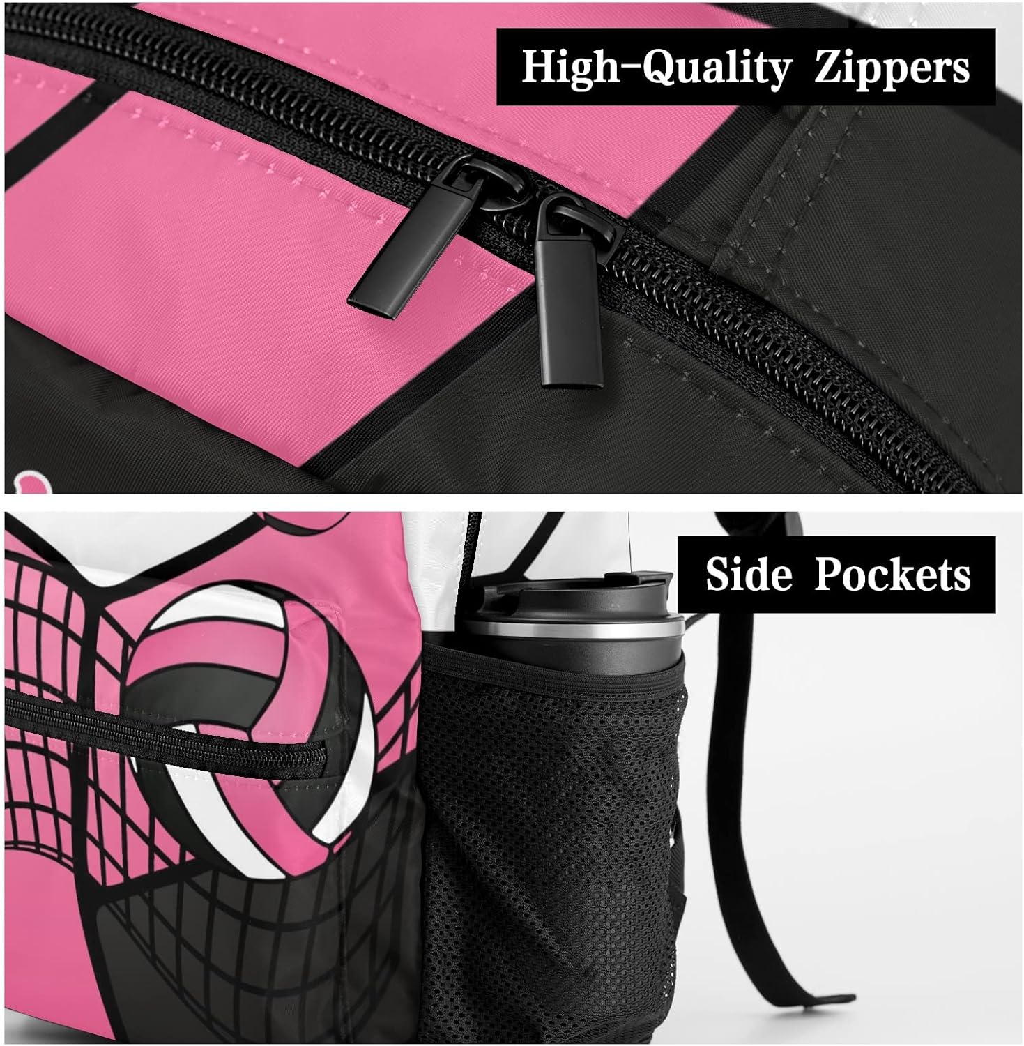 Personalized Volleyball Pink Black White Multifuction Backpack with Name Text for Women Men Gift