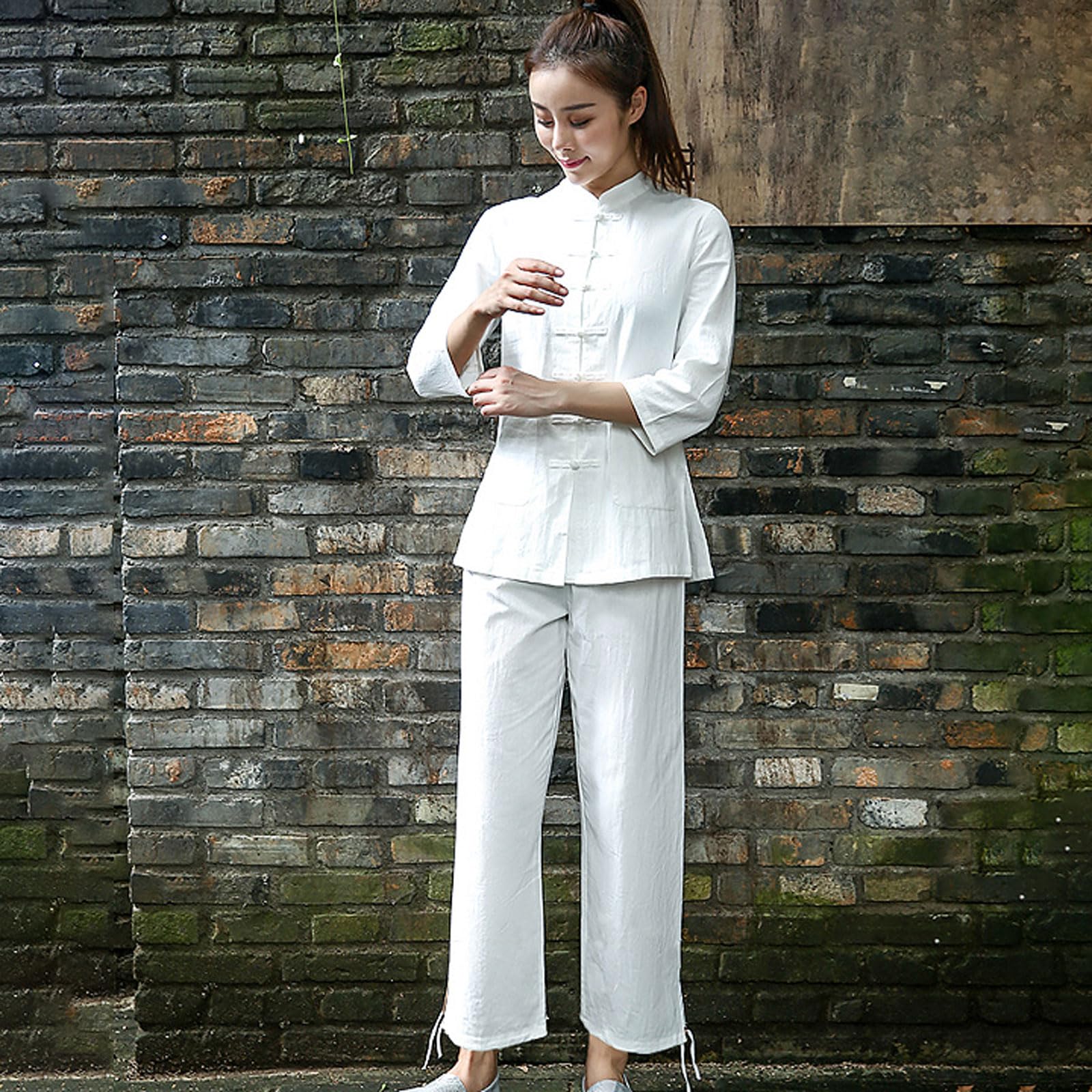 Wing Chun Taichi Uniform,Tangzhuang Training Uniform,Wushu Frühling Herbst Freizeit Kleidung,Hanfu Kampfsport Hemd,Unisex,Langärmelig,Atmungsaktiv,für Meditation und Qigong