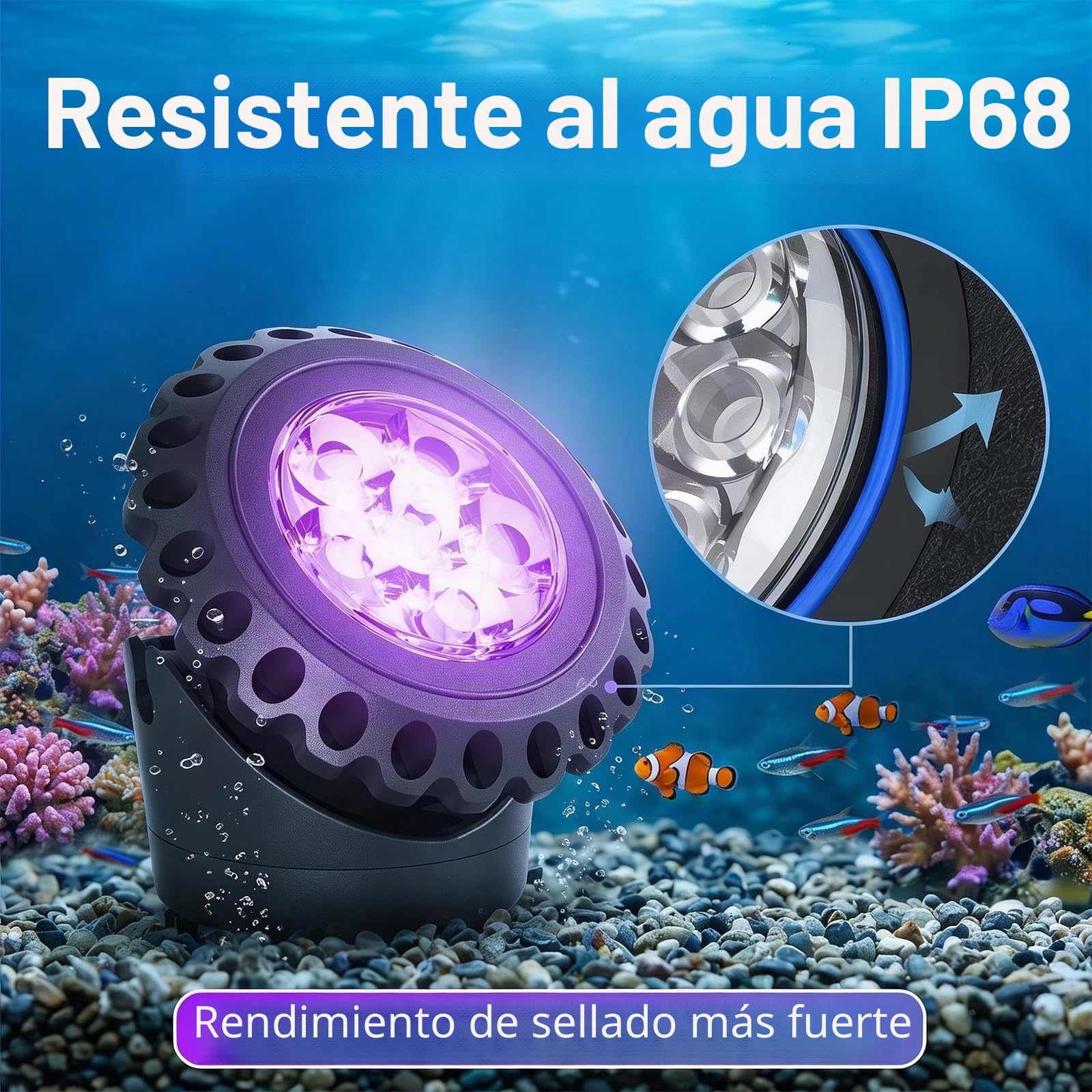 T-SUN Lámpara Sumergible LED Solar Luces Solares para Estanques 2 Modo 6 Color Foco Solar Impermeable Luces Solares Exterior para Estanques, Acuarios, Fuentes, Piscinas, Jardín(5 EN 1)