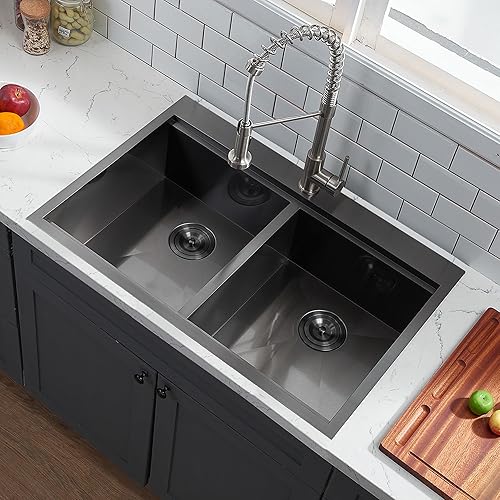 Miniatura 15 de Fregadero de cocina de 21 x 20 pulgadas, color negro, fregadero de cocina de acero inoxidable 304, fregadero de cocina de 21 pulgadas calibre 16